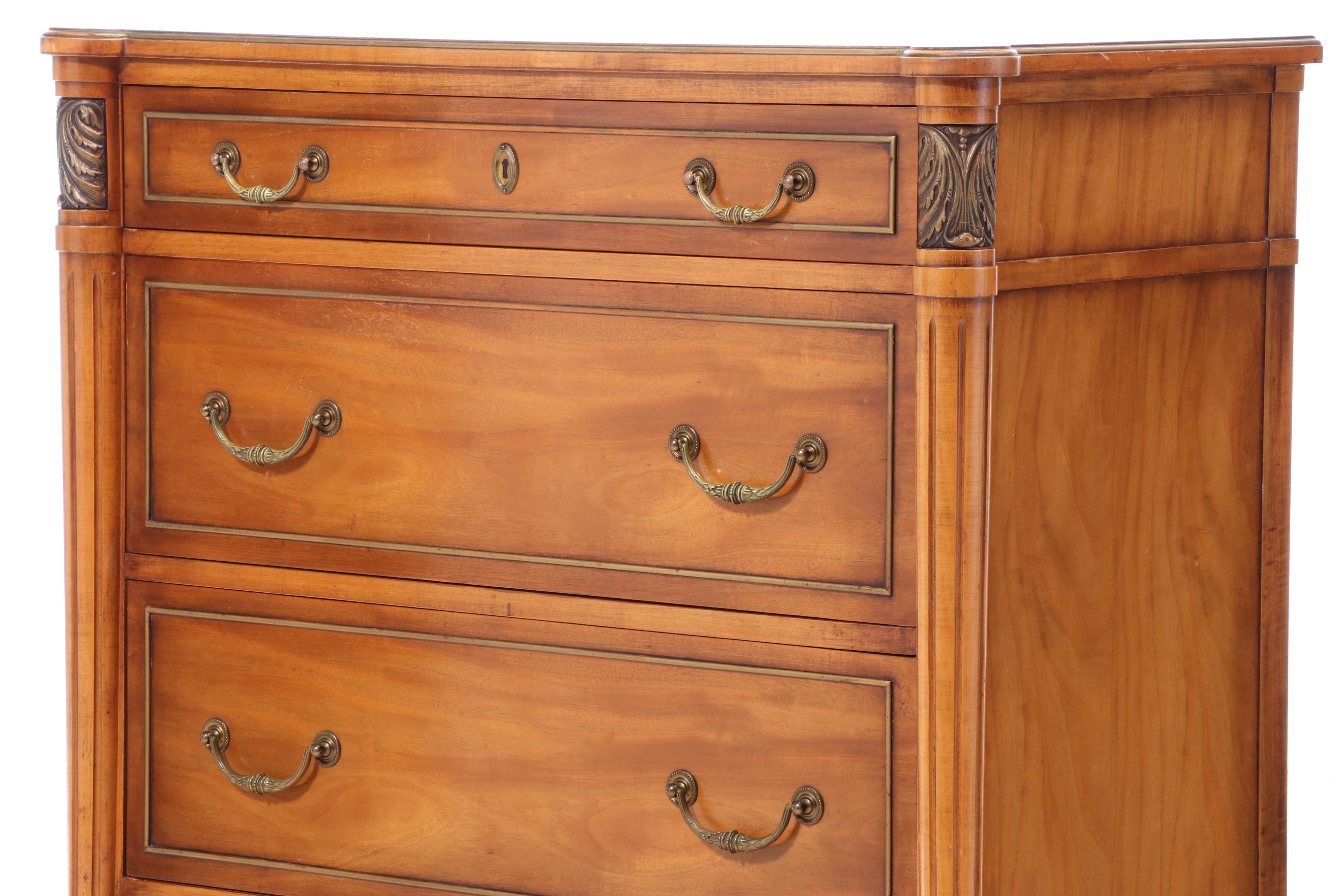 Saginaw Furniture Shops Federal Style Walnut-Veneered & Stained Chest of Drawers