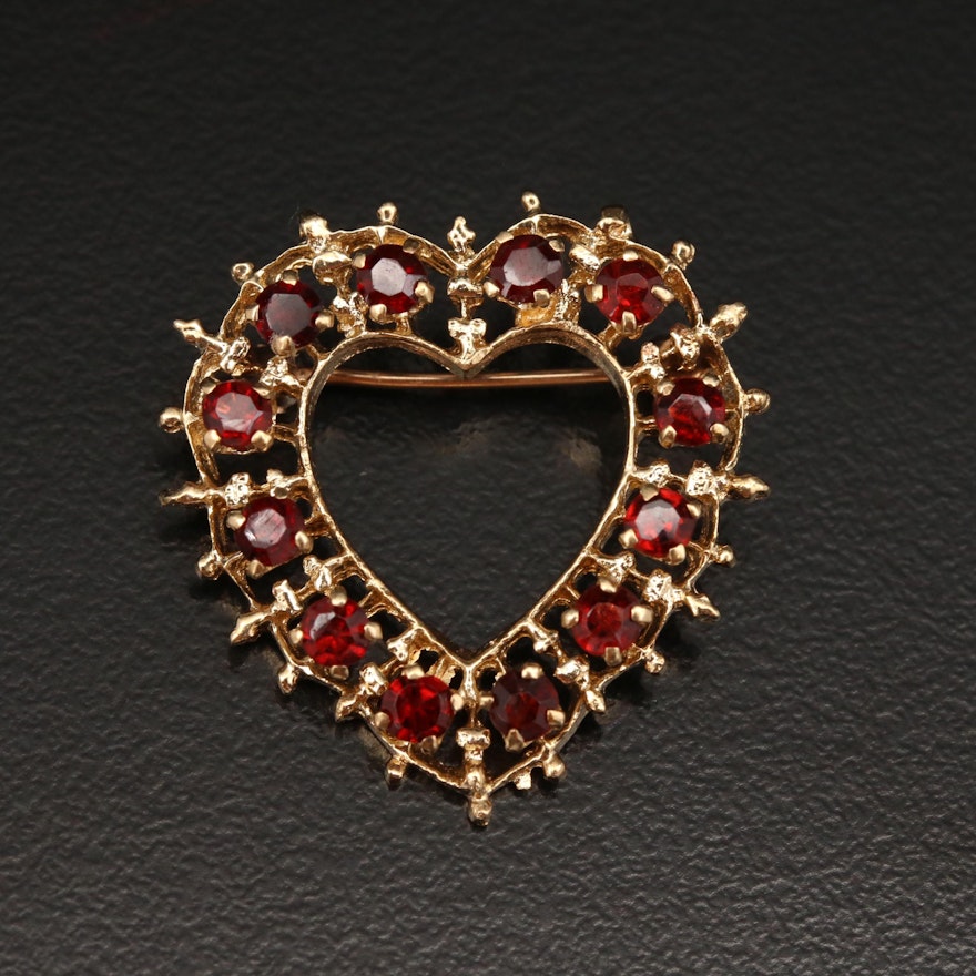 14K Garnet Heart Brooch