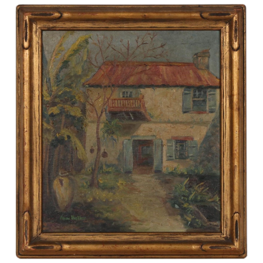 Anne Keller Impressionist Style Oil Painting of House Front, circa 1933
