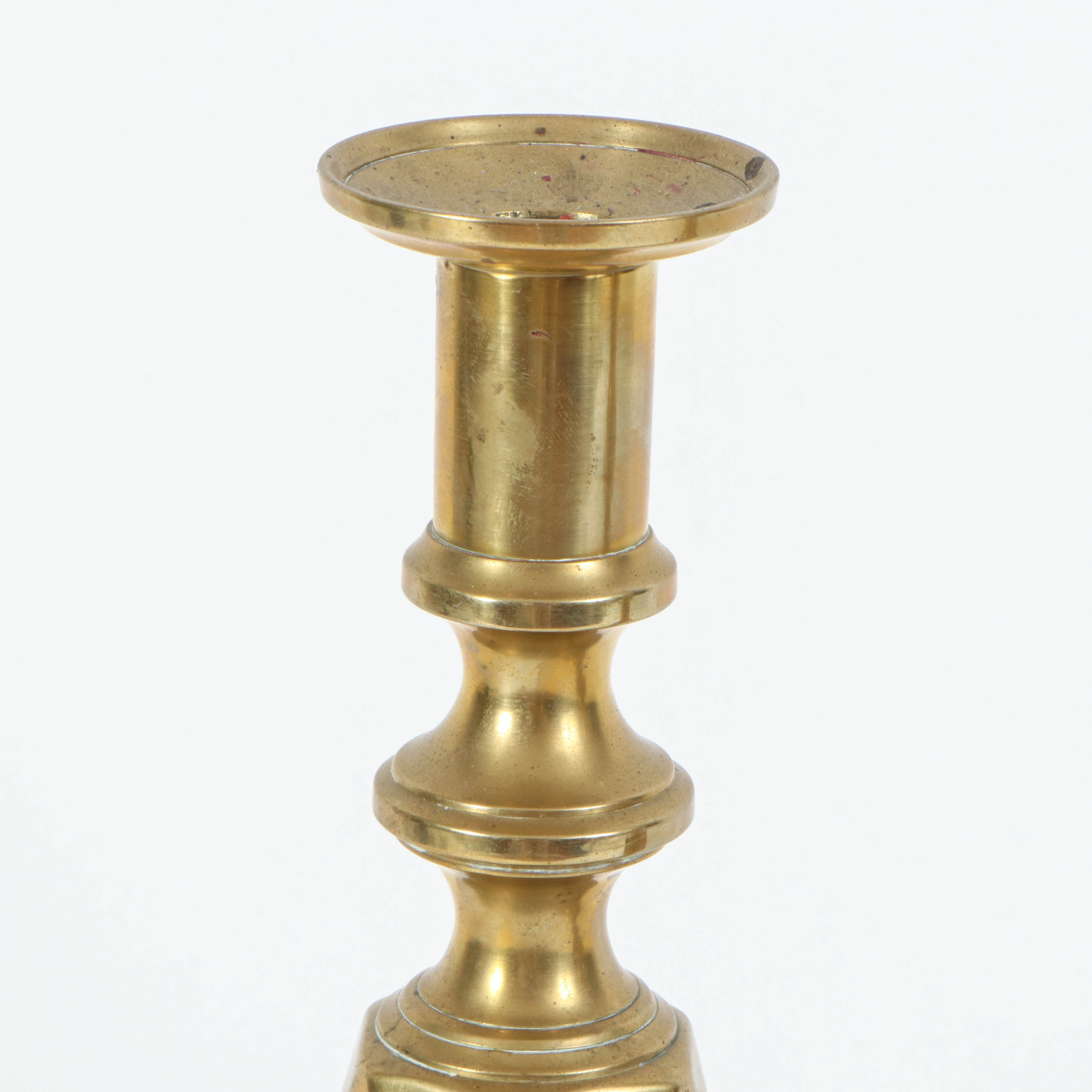 English Victorian "Queen of Diamonds" Brass Ejector Candlesticks, Late 19th c.