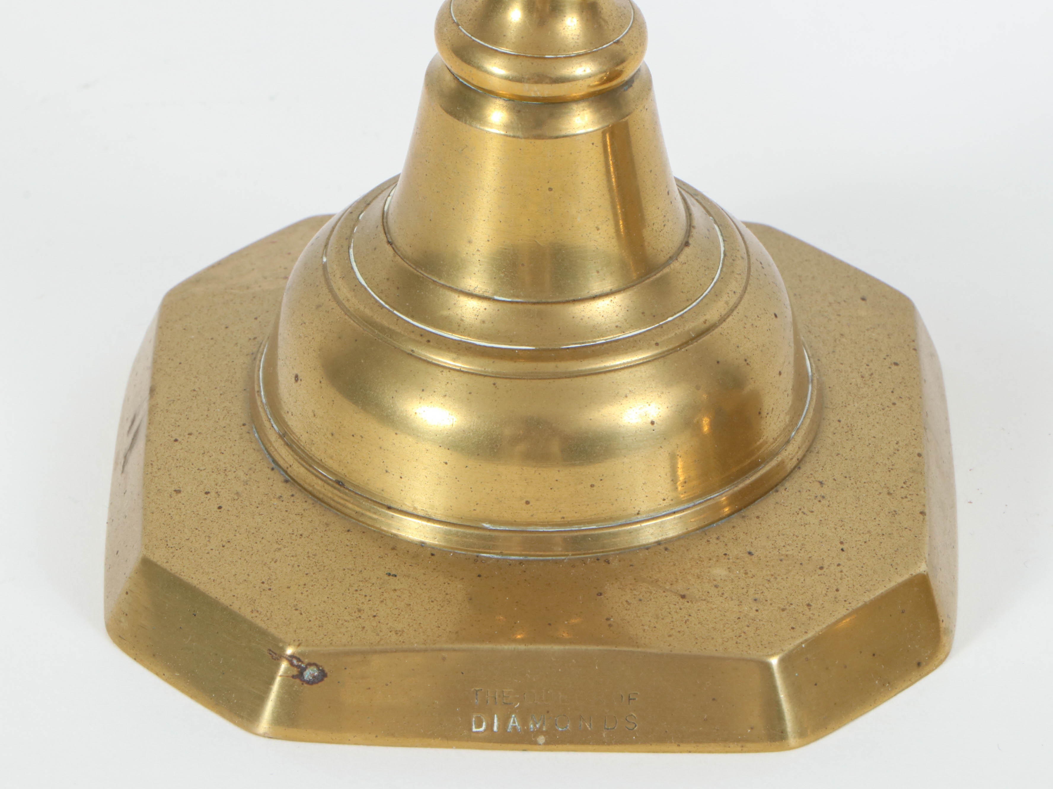 English Victorian "Queen of Diamonds" Brass Ejector Candlesticks, Late 19th c.