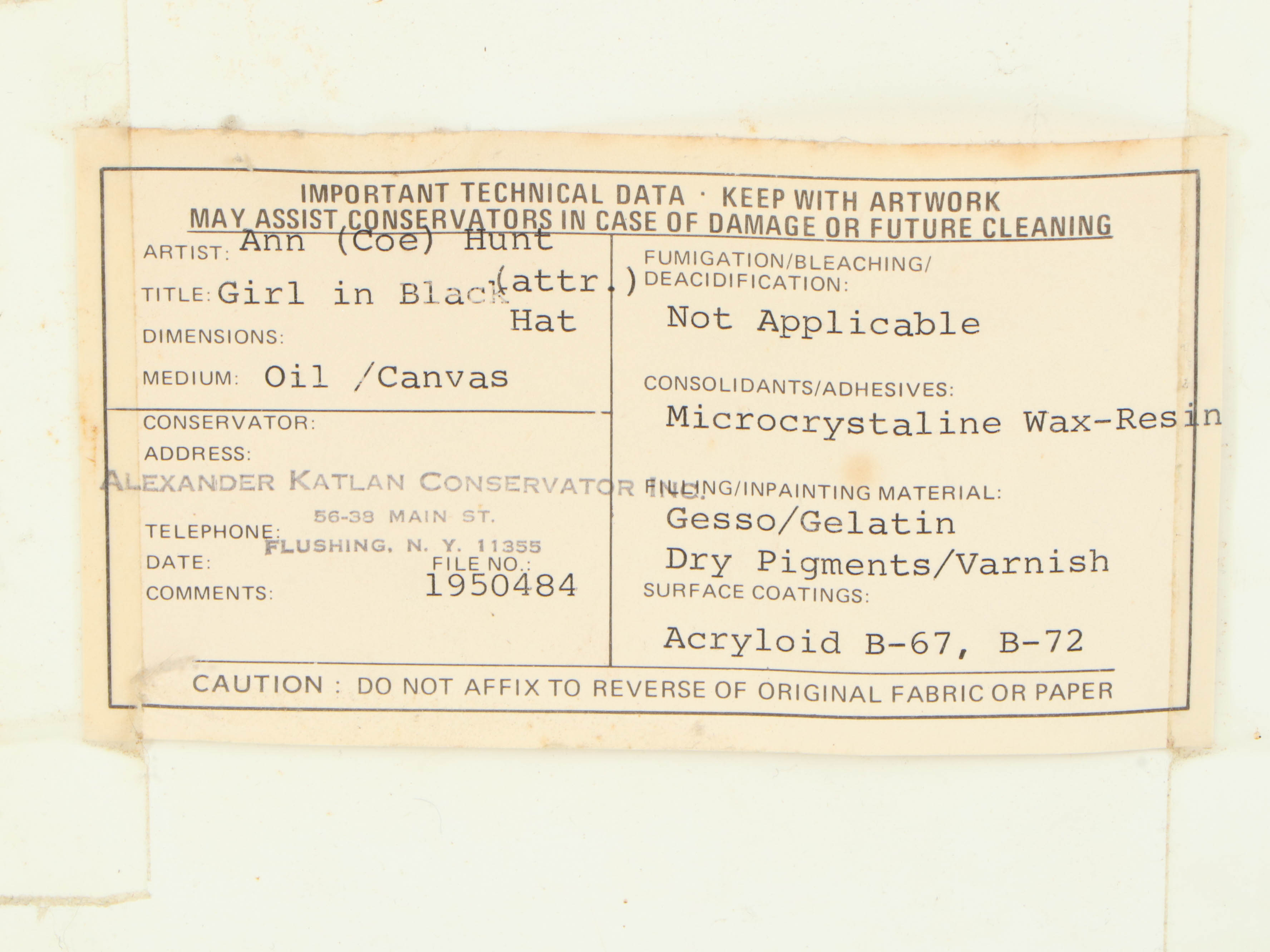 Richard B. Coe Oil Portrait of Girl in Black Hat