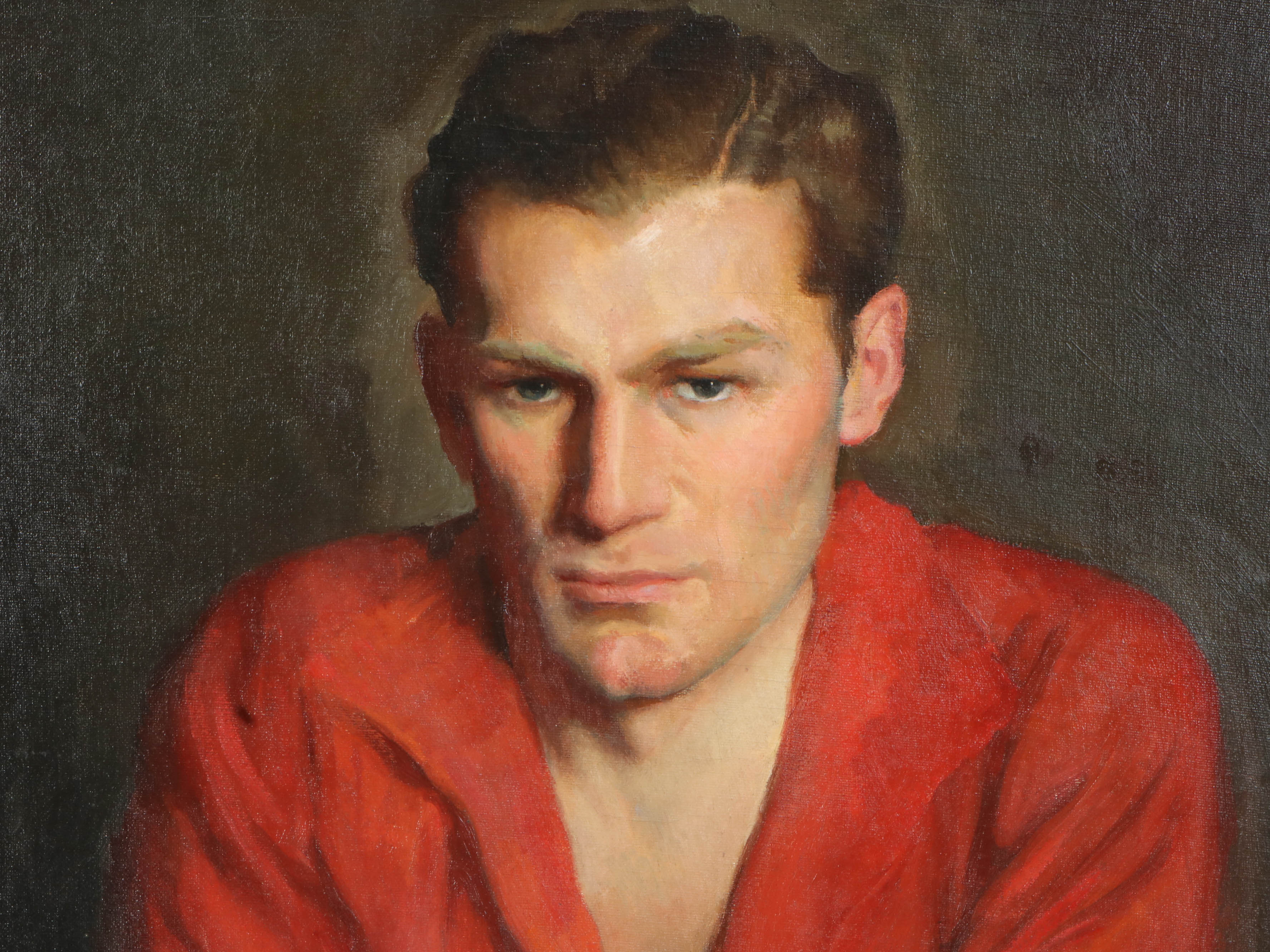 Richard B. Coe Oil Portrait of Man in Red Jacket