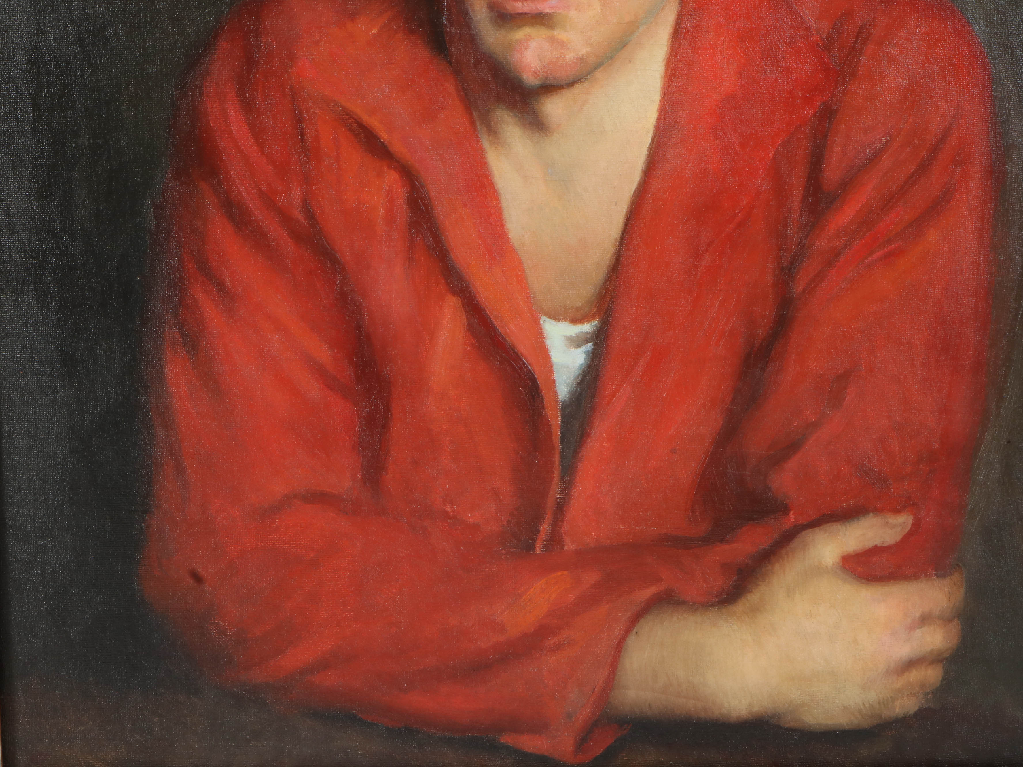 Richard B. Coe Oil Portrait of Man in Red Jacket