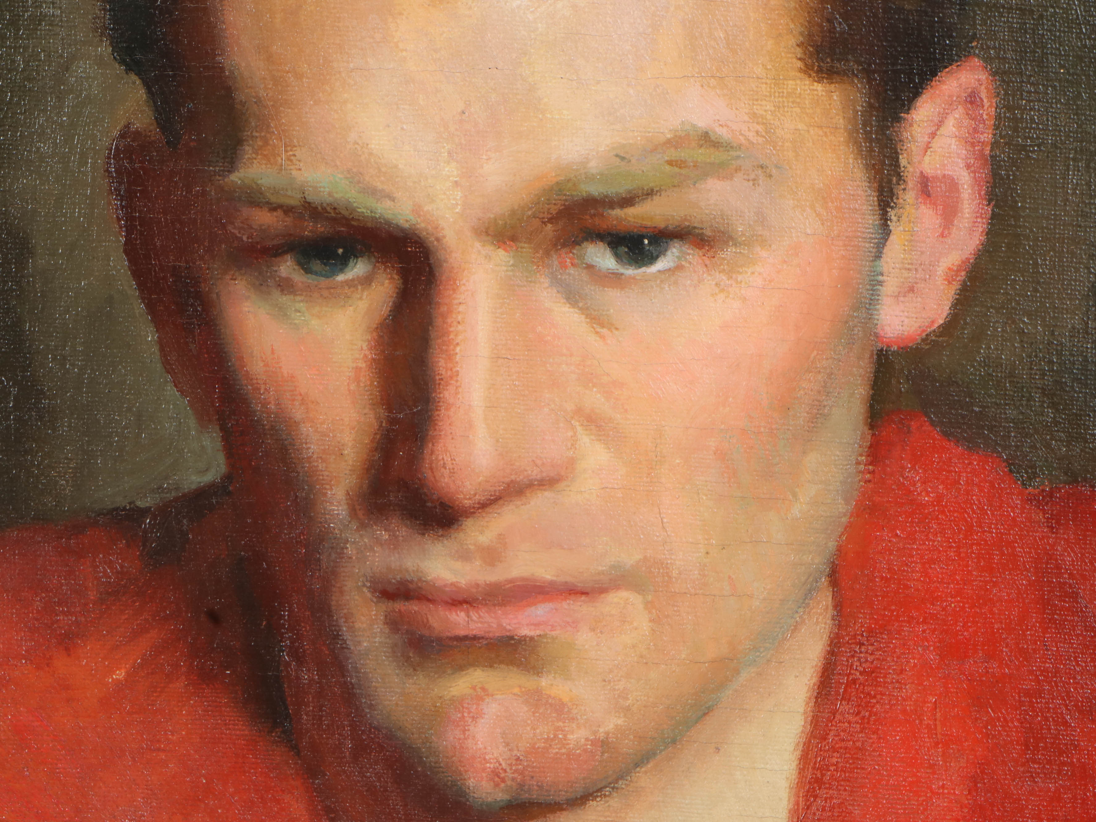 Richard B. Coe Oil Portrait of Man in Red Jacket