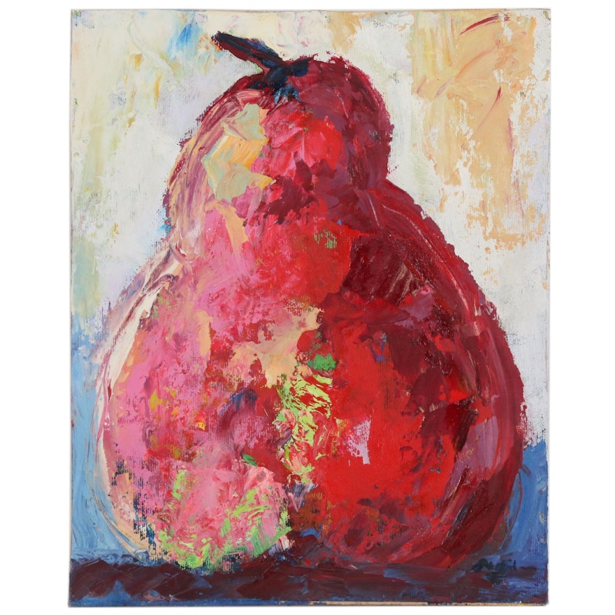 Claire McElveen Impressionistic Oil Painting of a Pear, 2016
