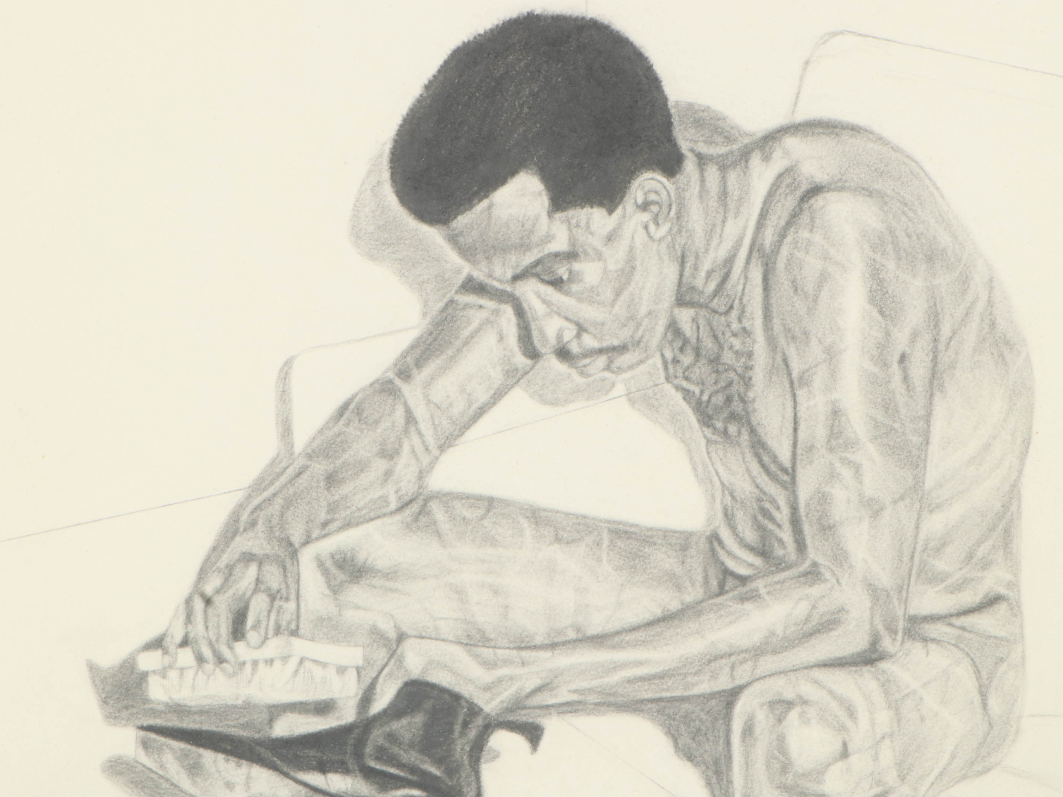 Raymond Lark Graphite Drawing "Getting It Together", Late 20th Century