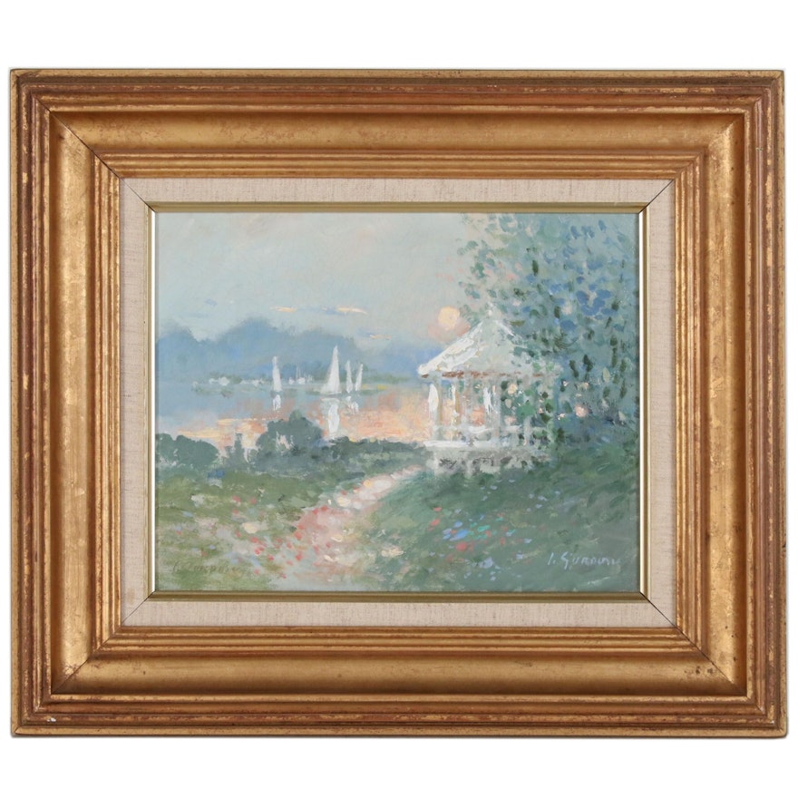 Lewis Gordon Impressionist Oil Painting of Coastal Garden Scene