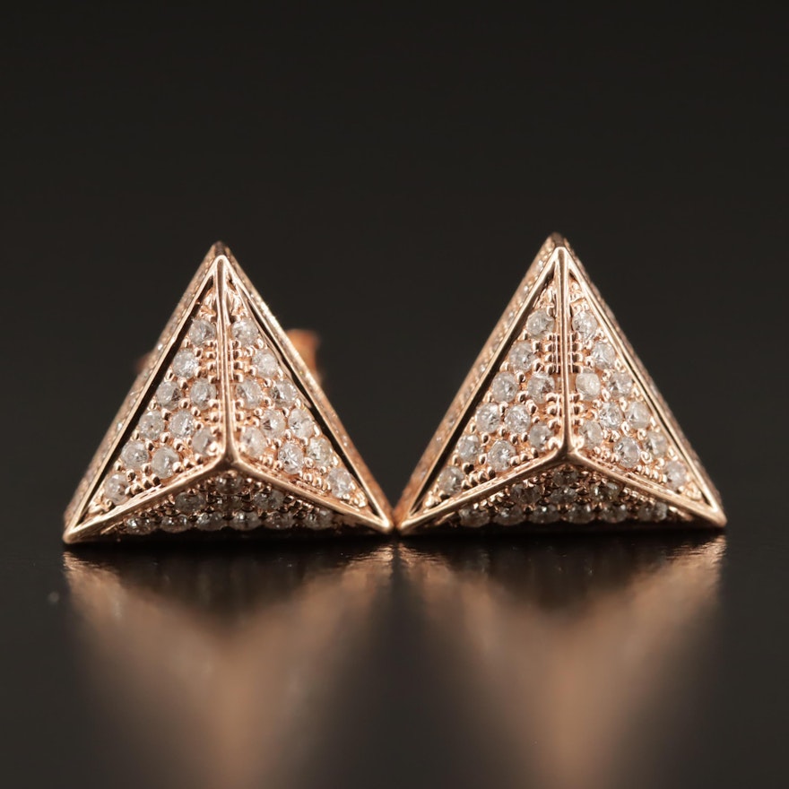 14K Rose Gold Diamond Pyramid Stud Earrings