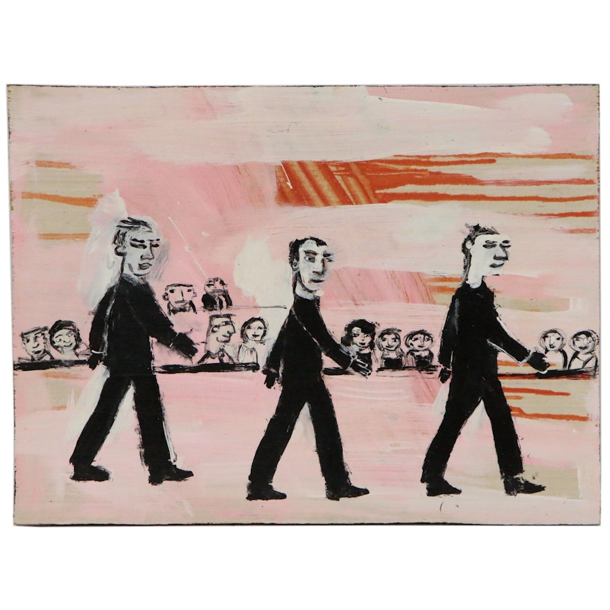 T. Marie Nolan Folk Art Acrylic Painting "Boy Band", 2015