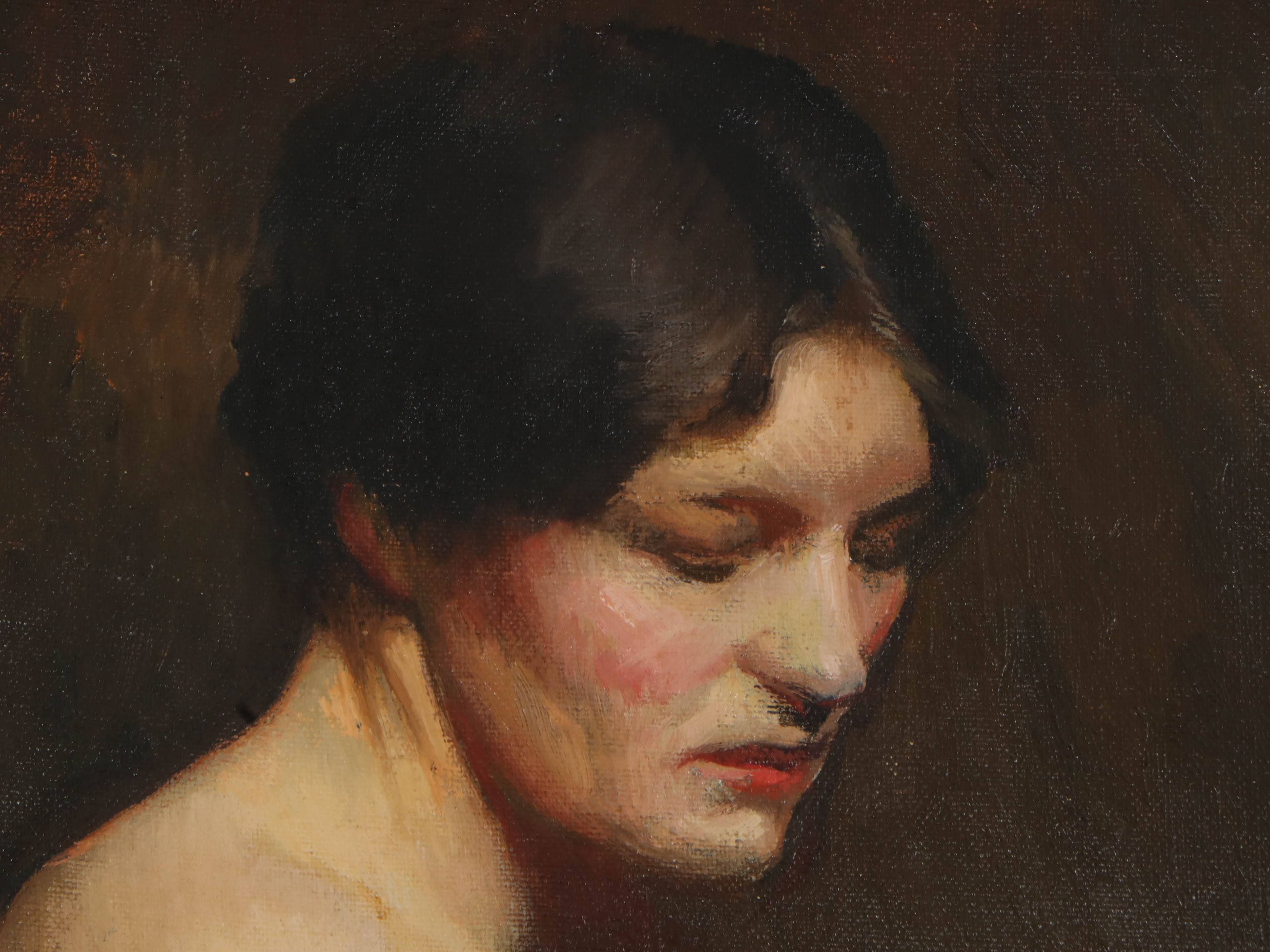 Richard B. Coe Oil Painting "Nude with Brocade Cape", Mid-20th Century