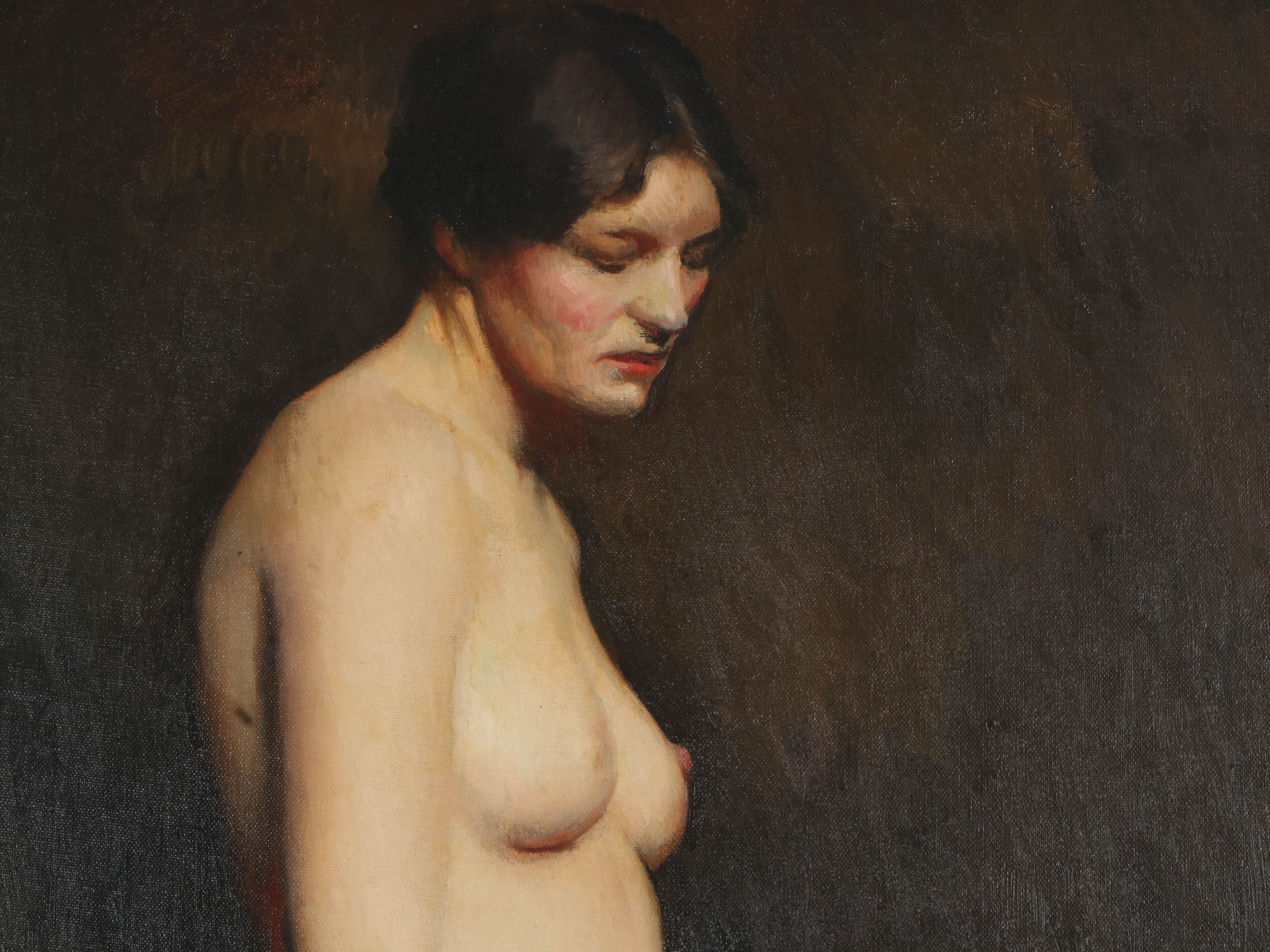 Richard B. Coe Oil Painting "Nude with Brocade Cape", Mid-20th Century
