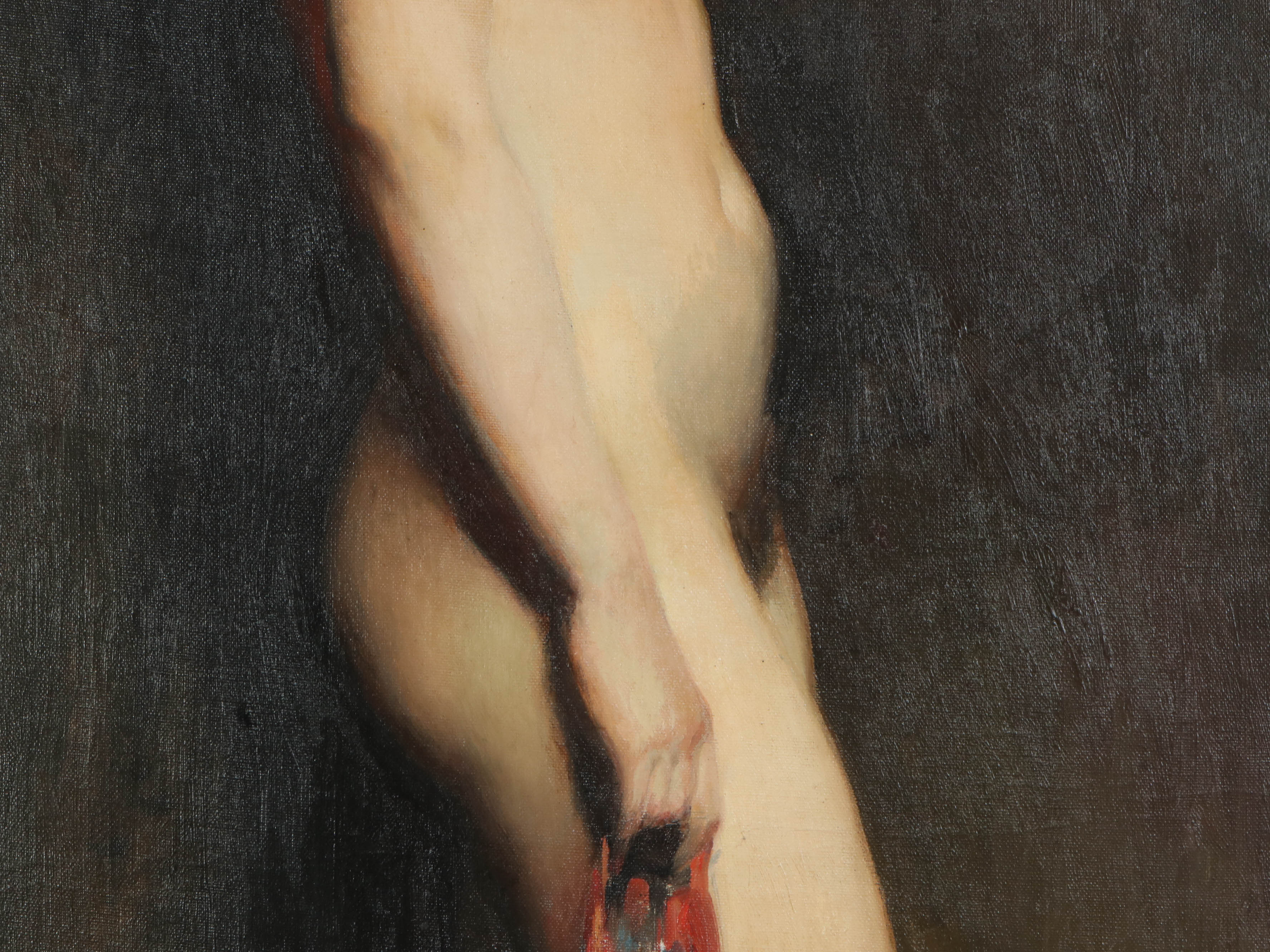 Richard B. Coe Oil Painting "Nude with Brocade Cape", Mid-20th Century