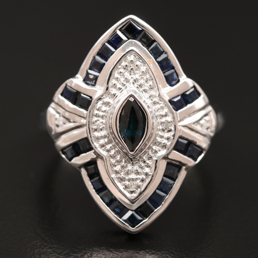 18K Sapphire and Diamond Navette Ring