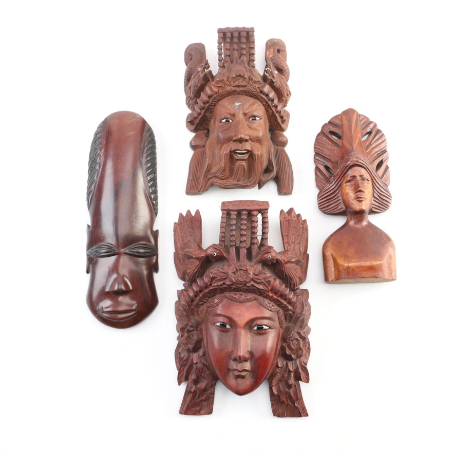 Chinese Rosewood Royal Face Sculptures with Other Deities