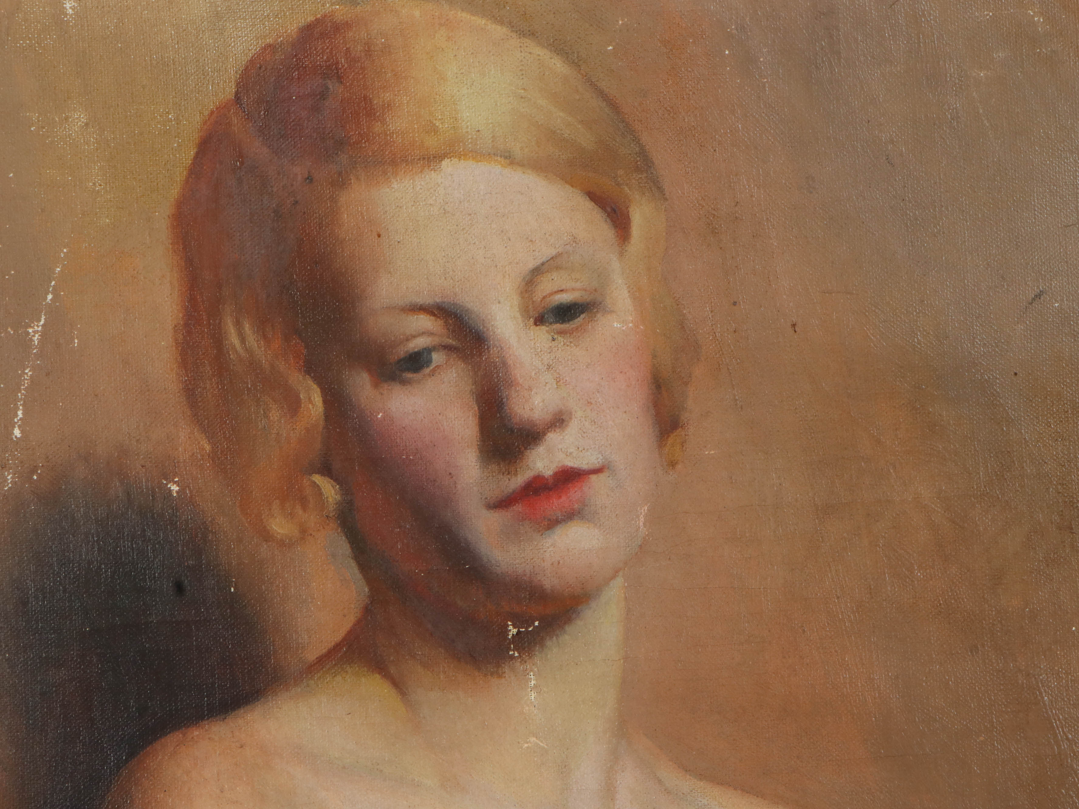 Richard B. Coe Oil Painting of Seated Female Nude, Mid-20th Century