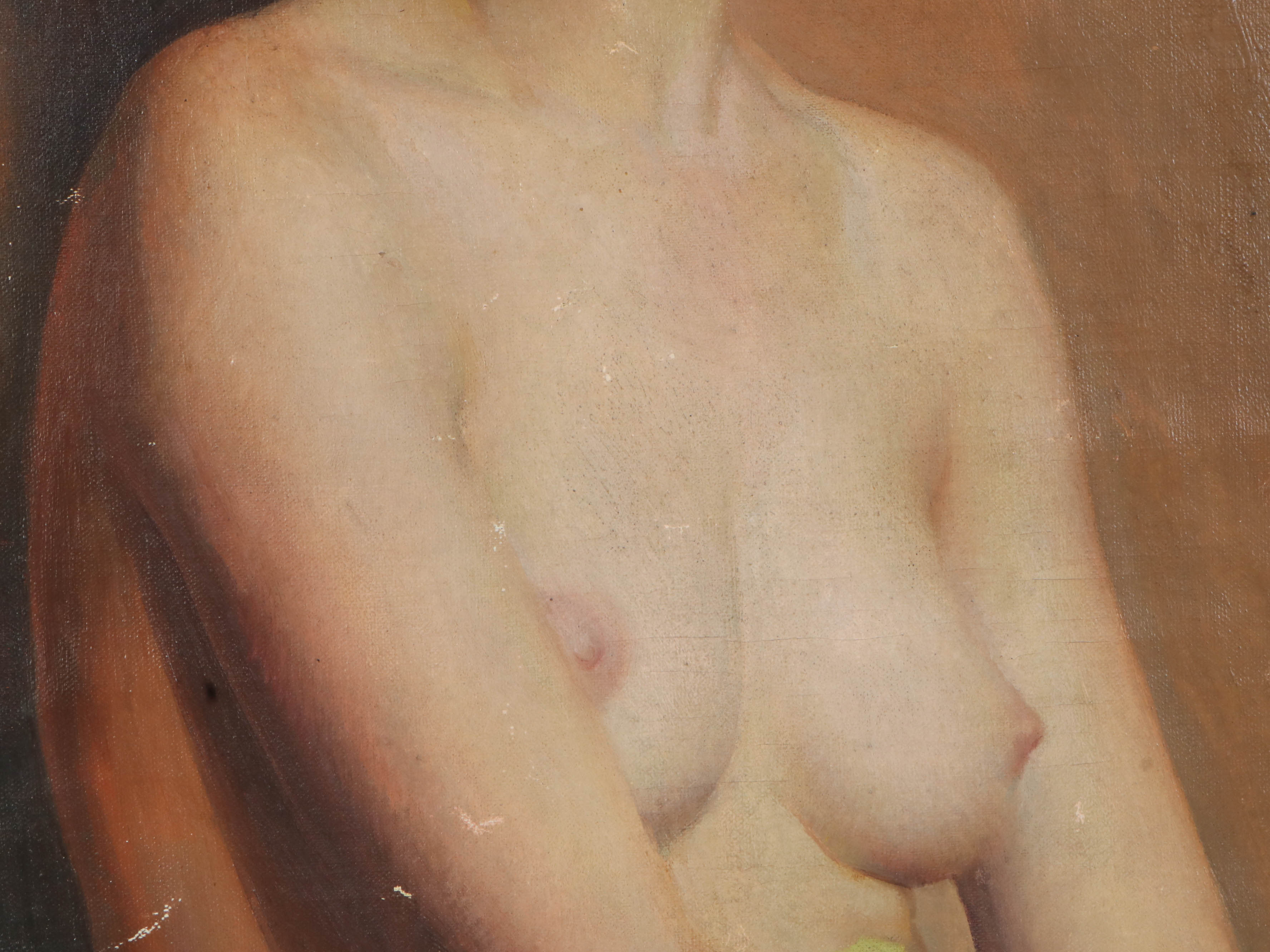 Richard B. Coe Oil Painting of Seated Female Nude, Mid-20th Century