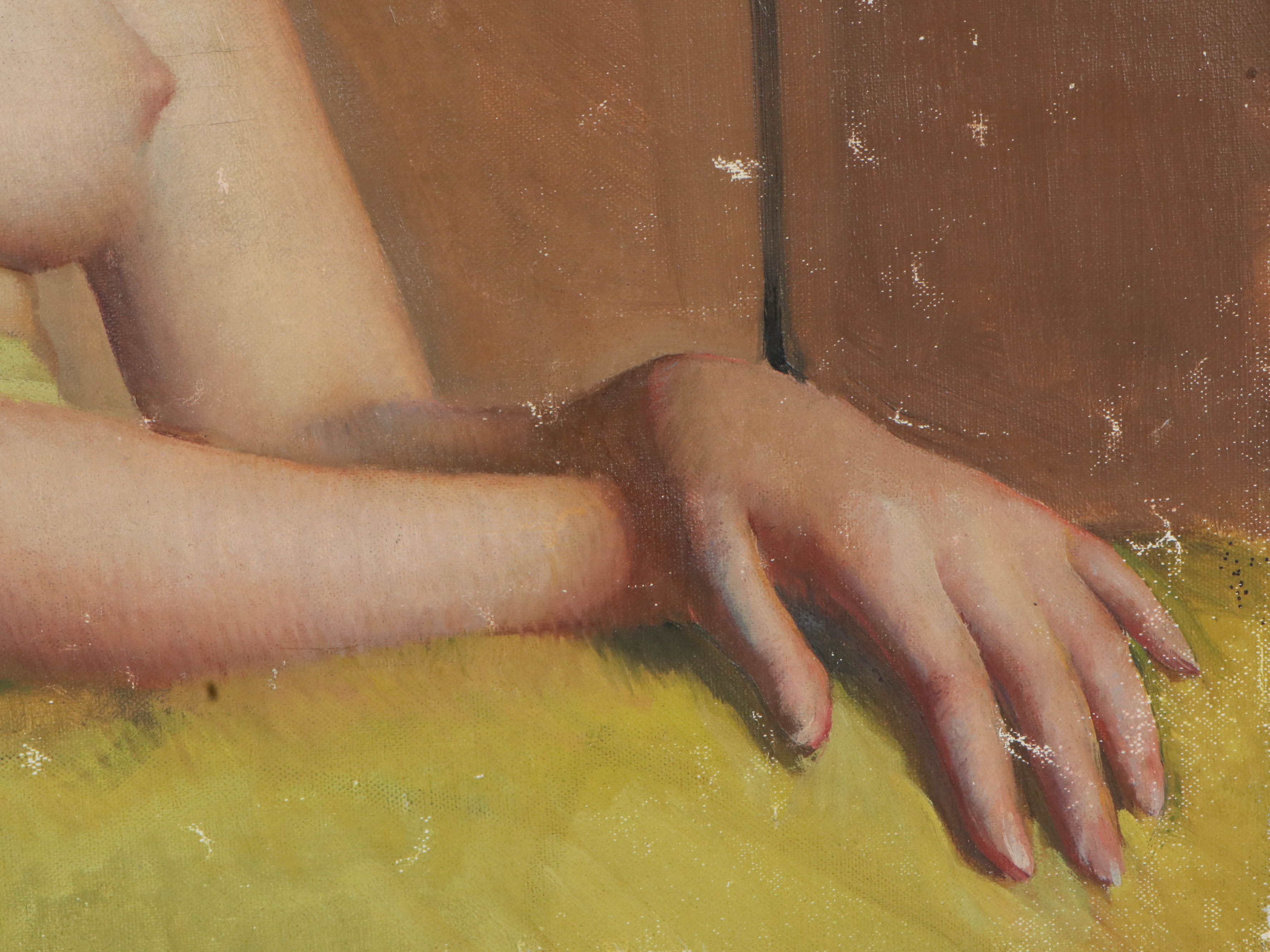 Richard B. Coe Oil Painting of Seated Female Nude, Mid-20th Century