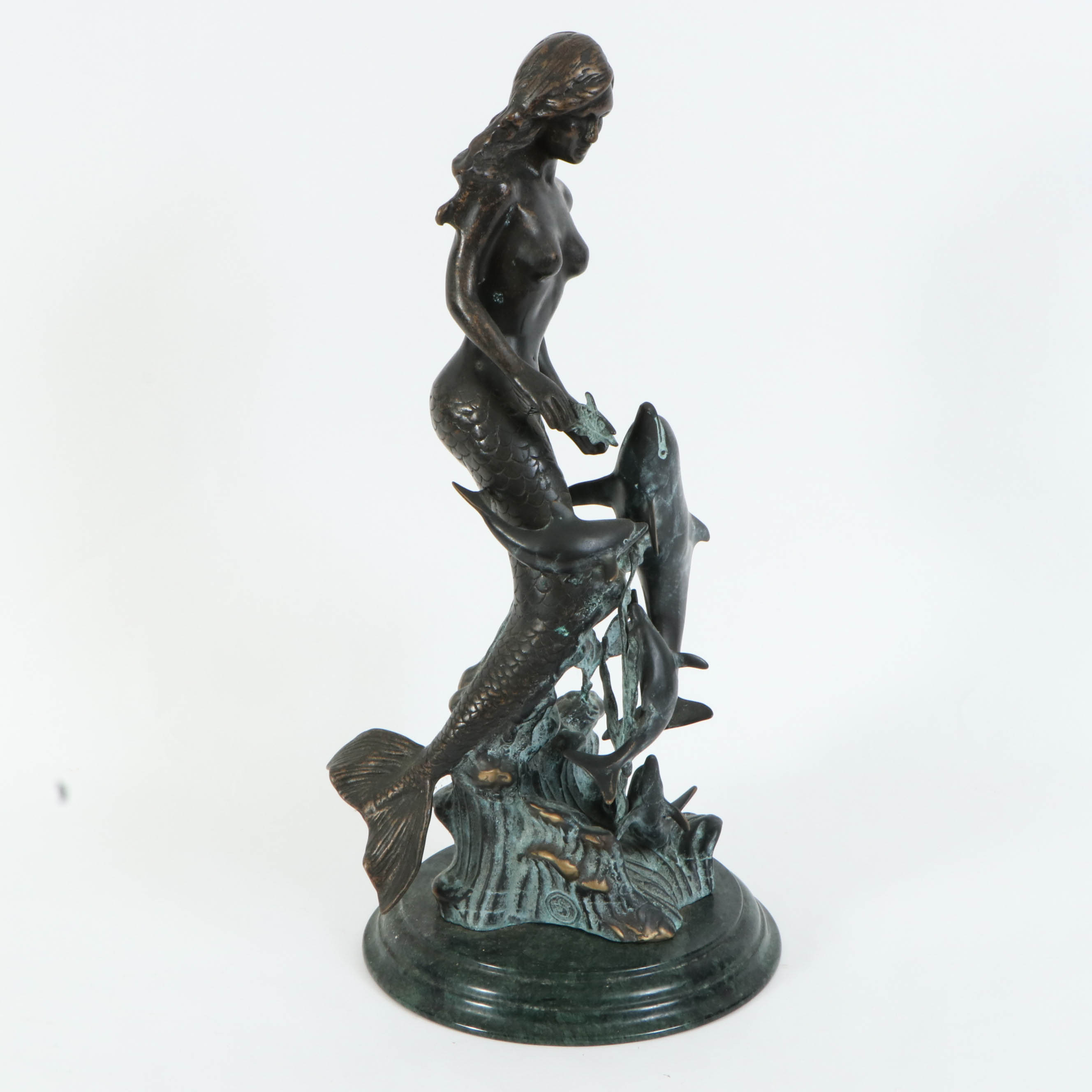 SPI Gallery Bronze Sculpture of Mermaid and Dolphin