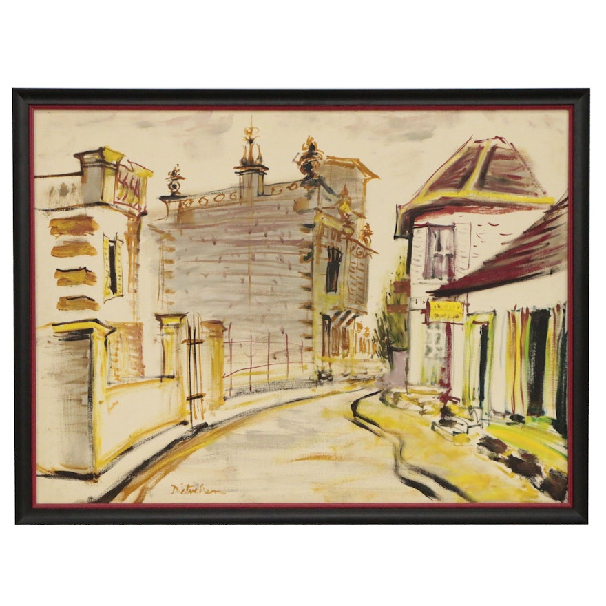 Impressionist Style Oil Painting of Street Scene, 20th Century