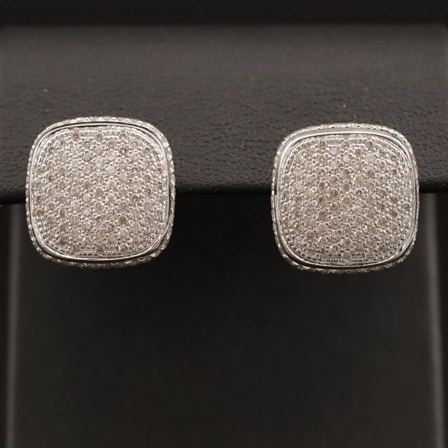 14K Diamond Square Cluster Earrings