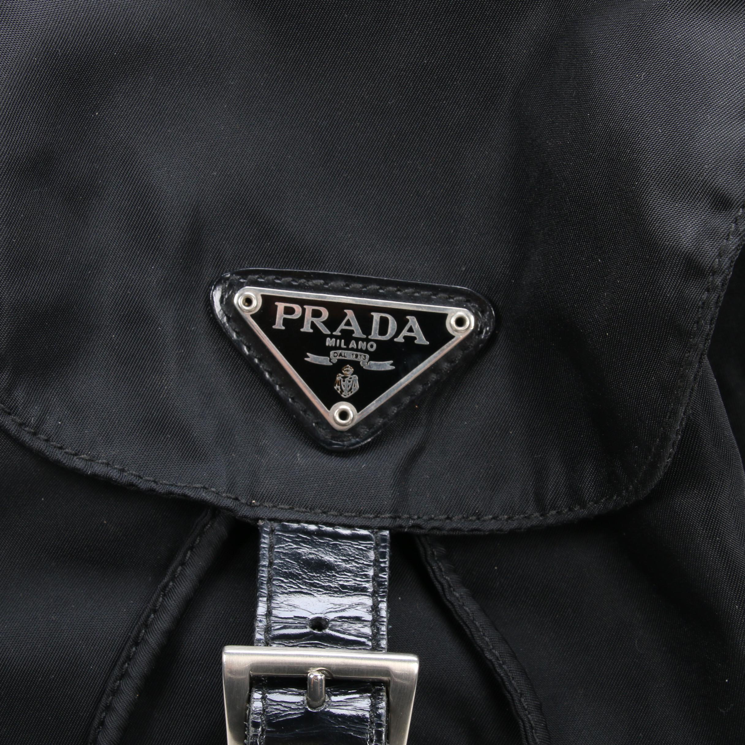 Prada Black Tessuto Nylon and Leather Backpack Purse