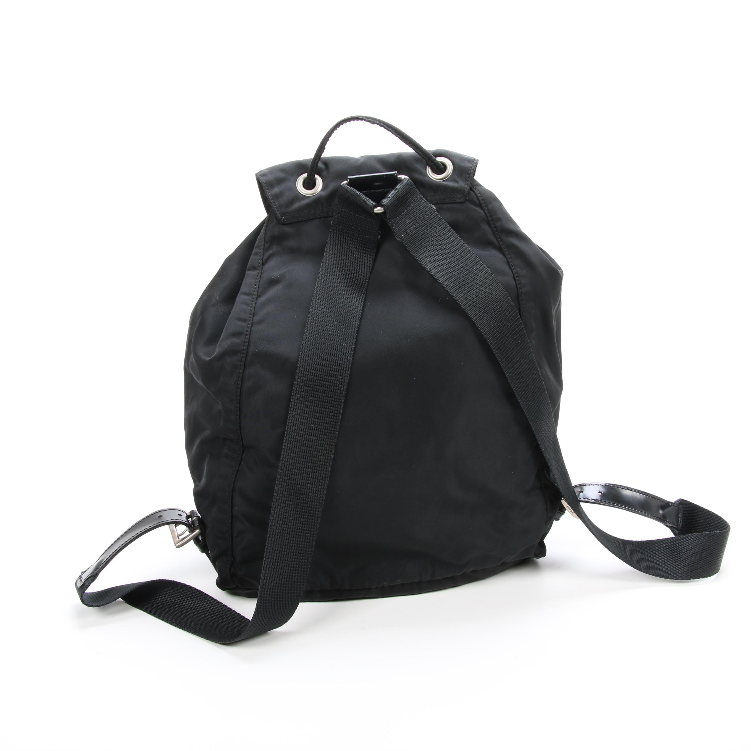 Prada Black Tessuto Nylon and Leather Backpack Purse