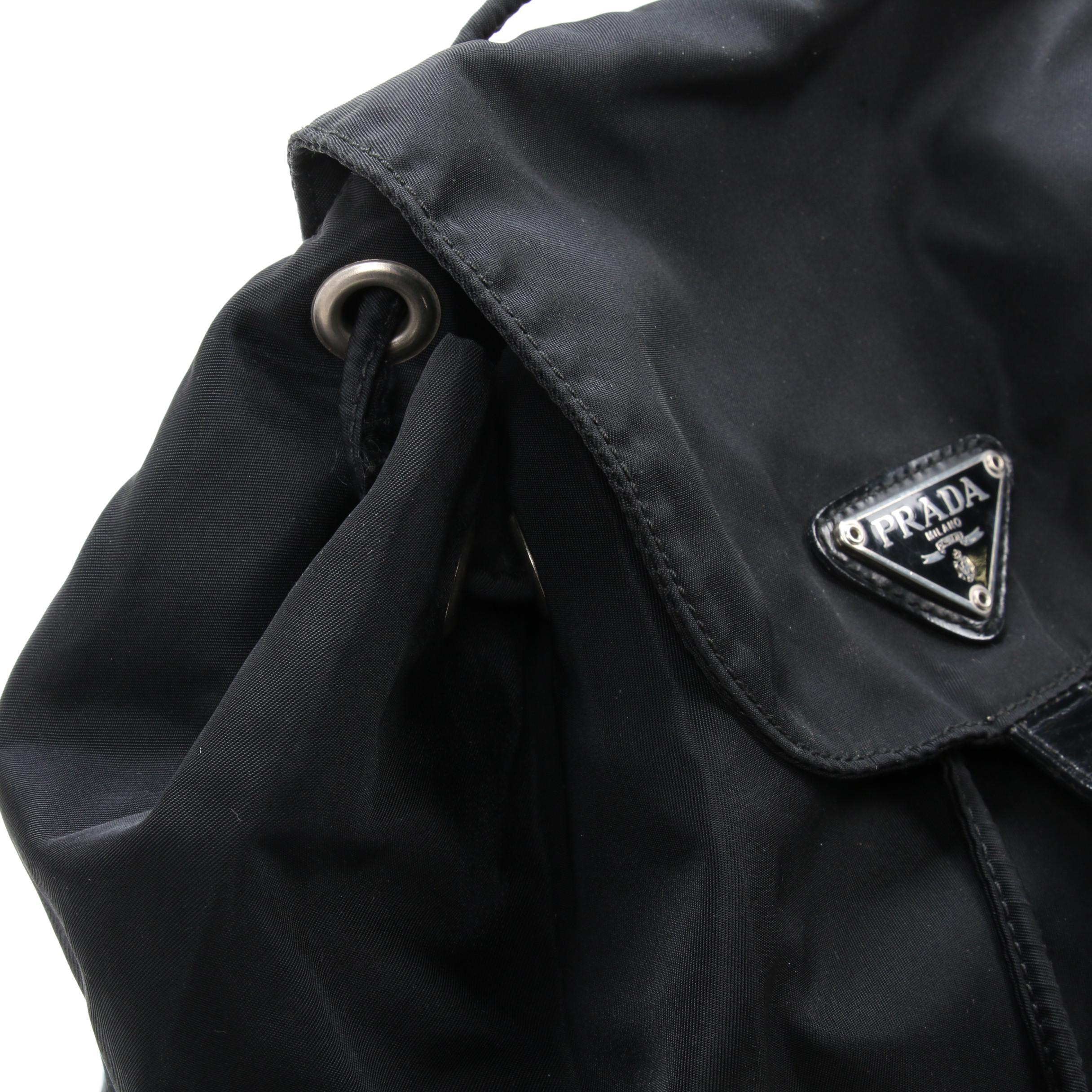 Prada Black Tessuto Nylon and Leather Backpack Purse
