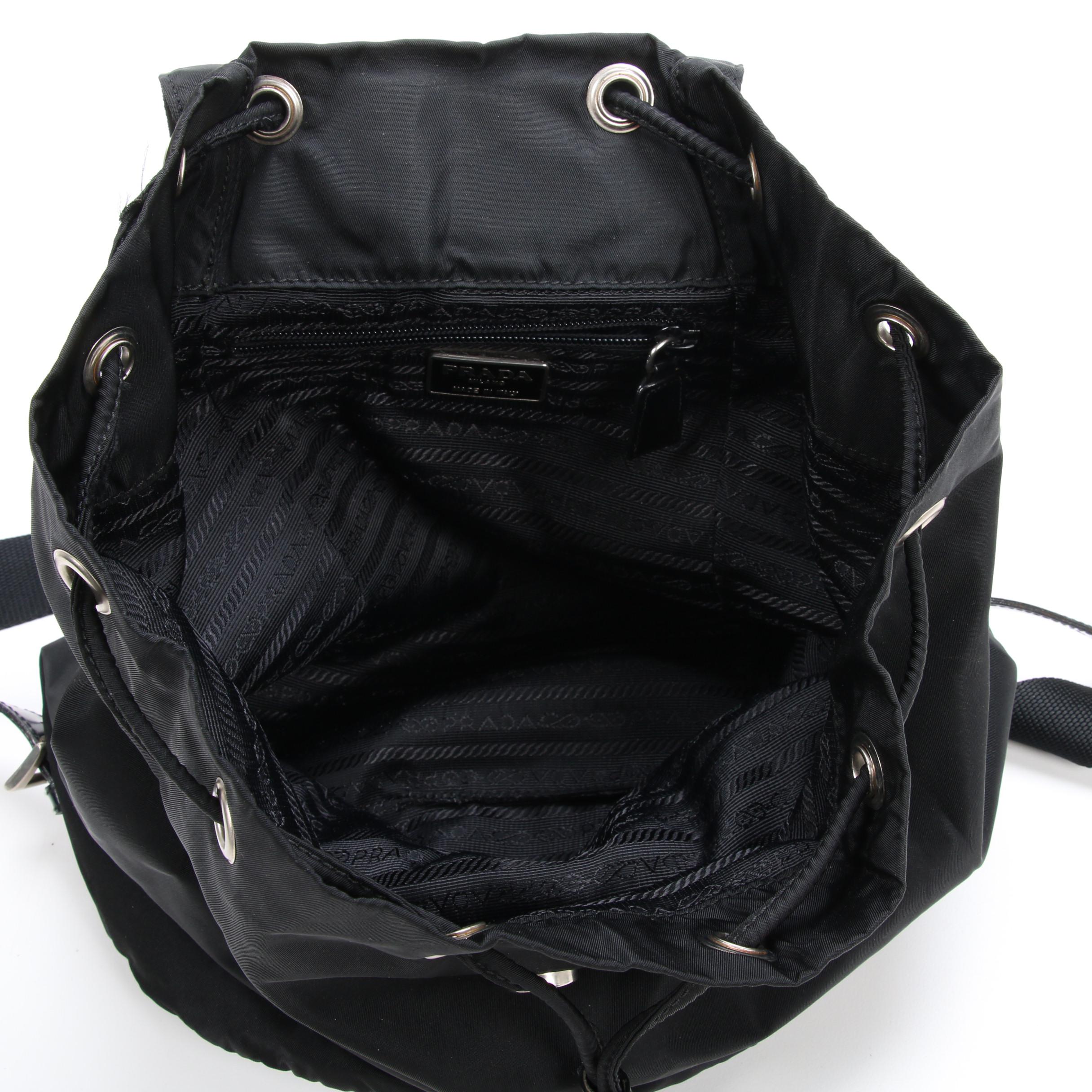 Prada Black Tessuto Nylon and Leather Backpack Purse