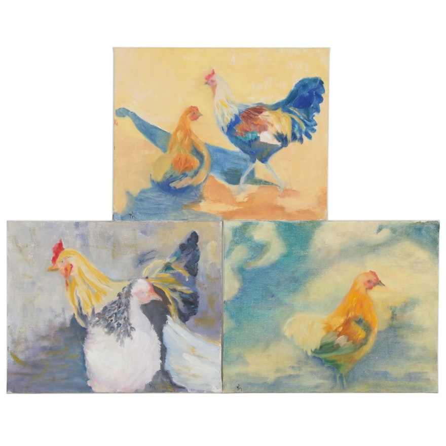 Kathryn Merrill Impressionist Style Chicken Themed Oil Paintings, 2005