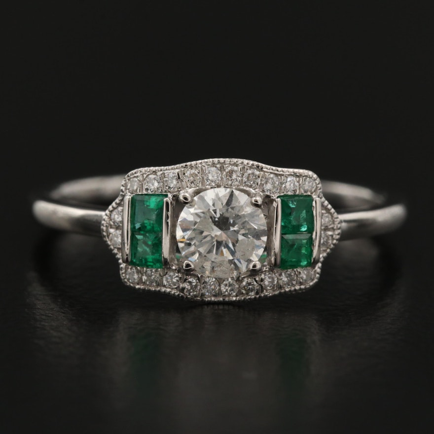 Platinum Diamond and Emerald Ring