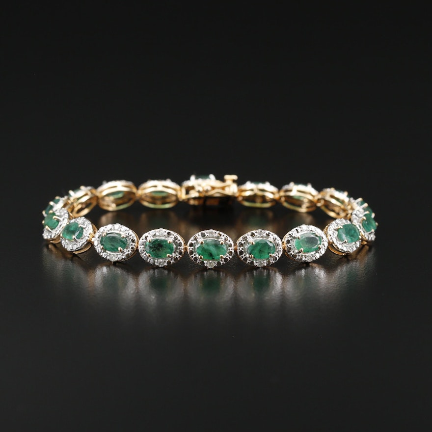 Sterling Silver Emerald and Diamond Bracelet