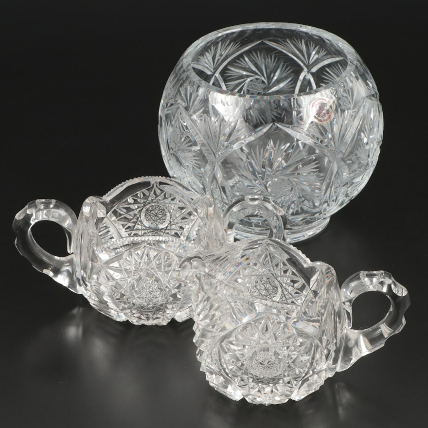 Crystal Clear "Monica Pinwheel" Rose Bowl with Other Cut Crystal Tableware