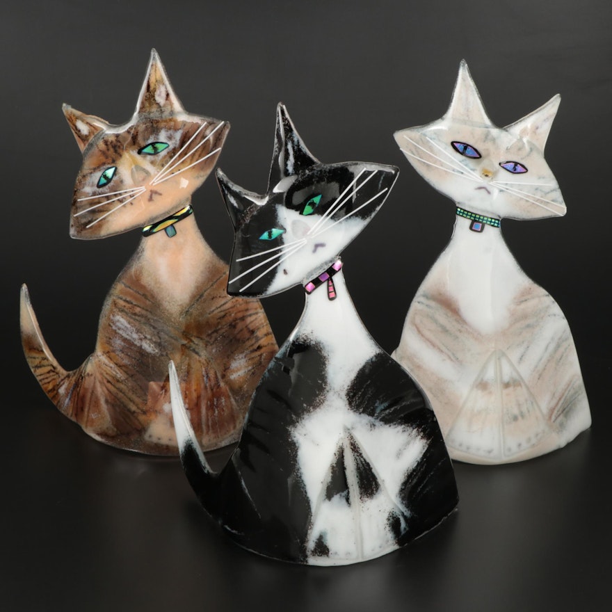 Paul Palango Kiln Art Fused Glass Cat Figurines
