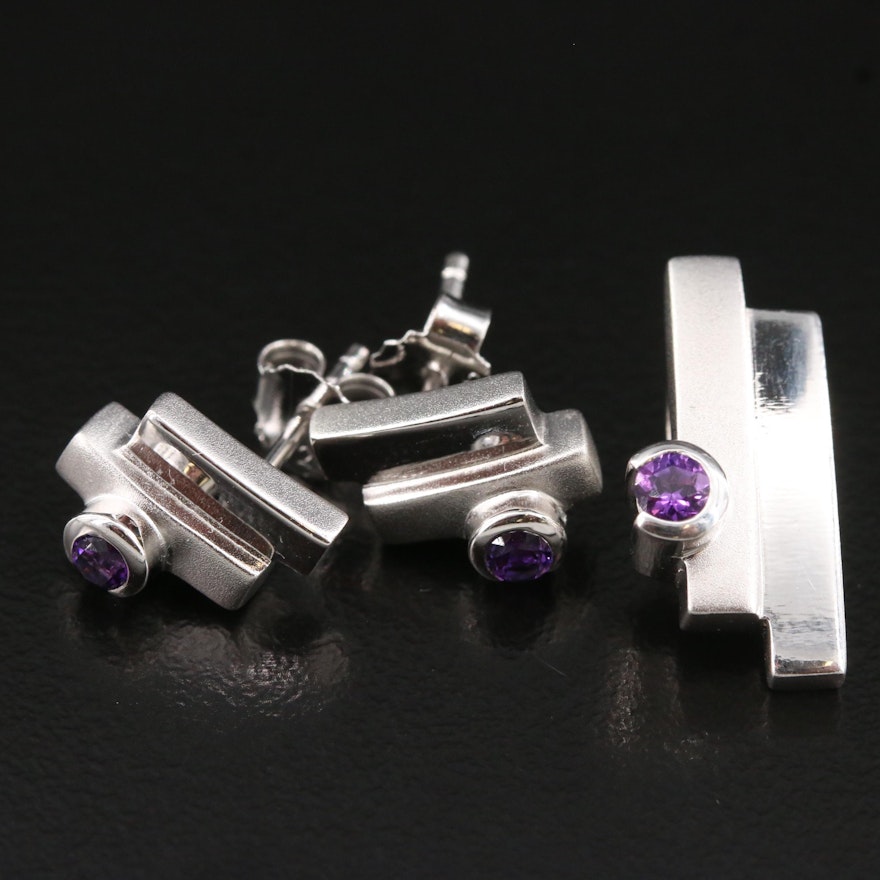 Sterling Silver Amethyst Earring and Pendant Set