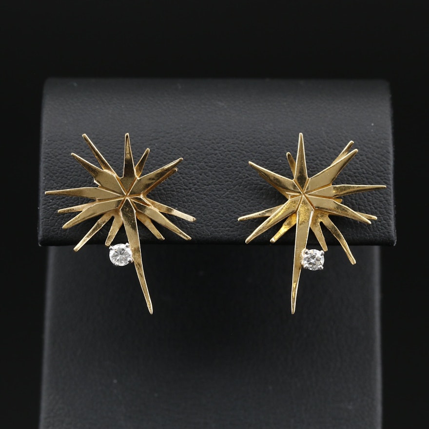 18K Starburst Diamond Stud Earrings