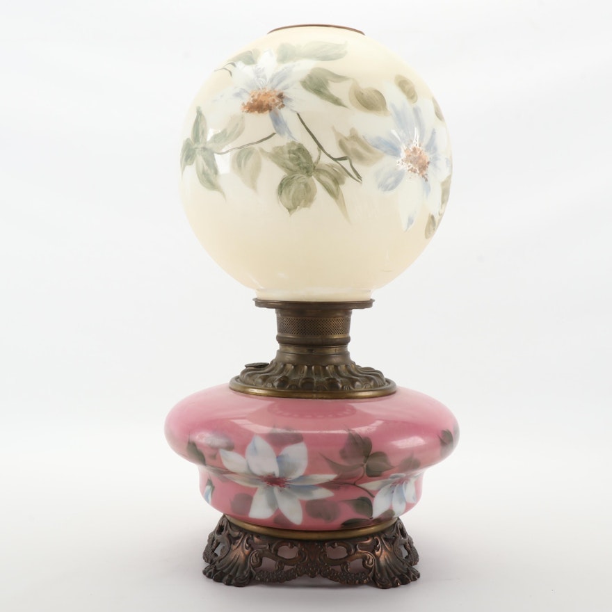 Hand-Painted Glass Electrified Oil Lamp