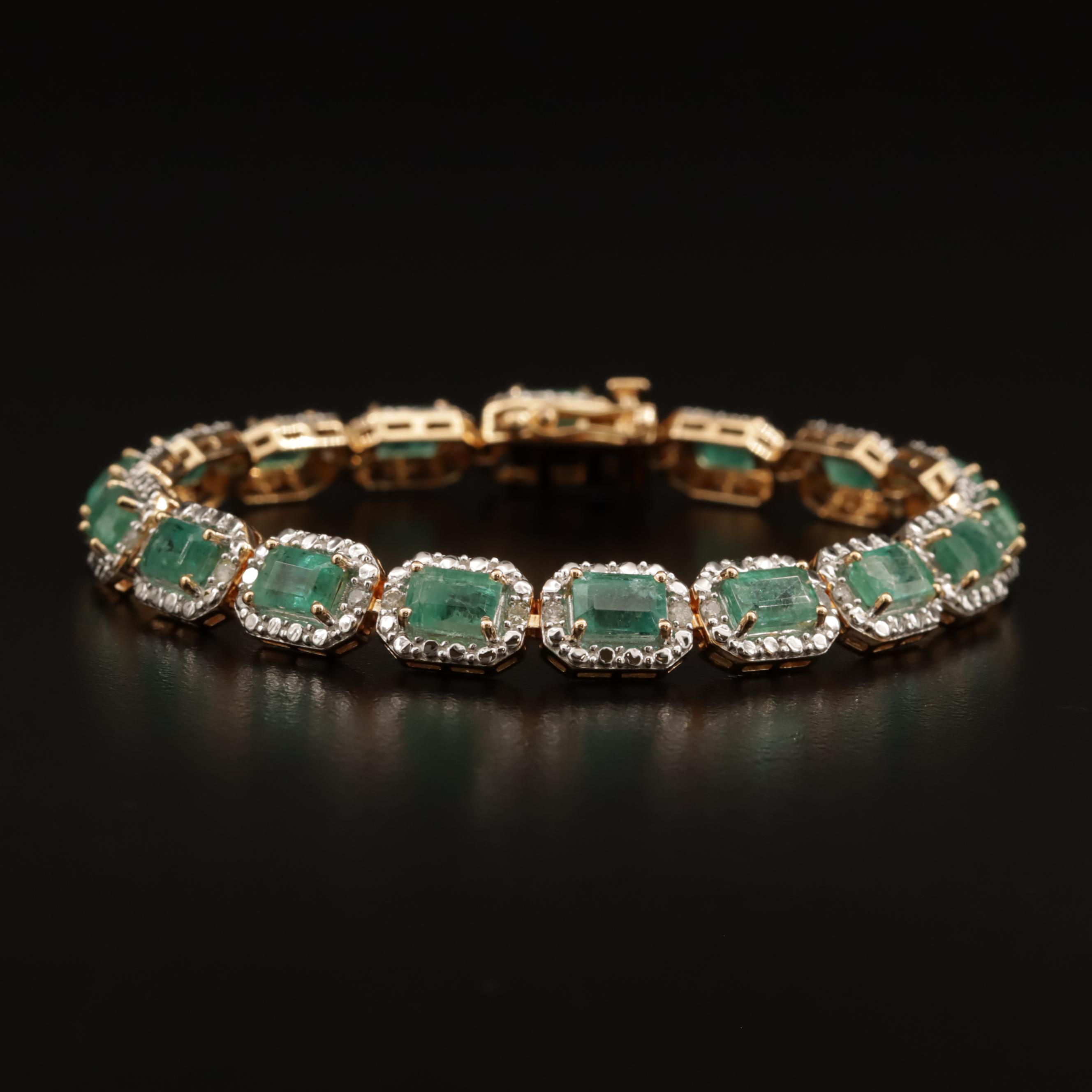 Sterling Emerald and Diamond Bracelet