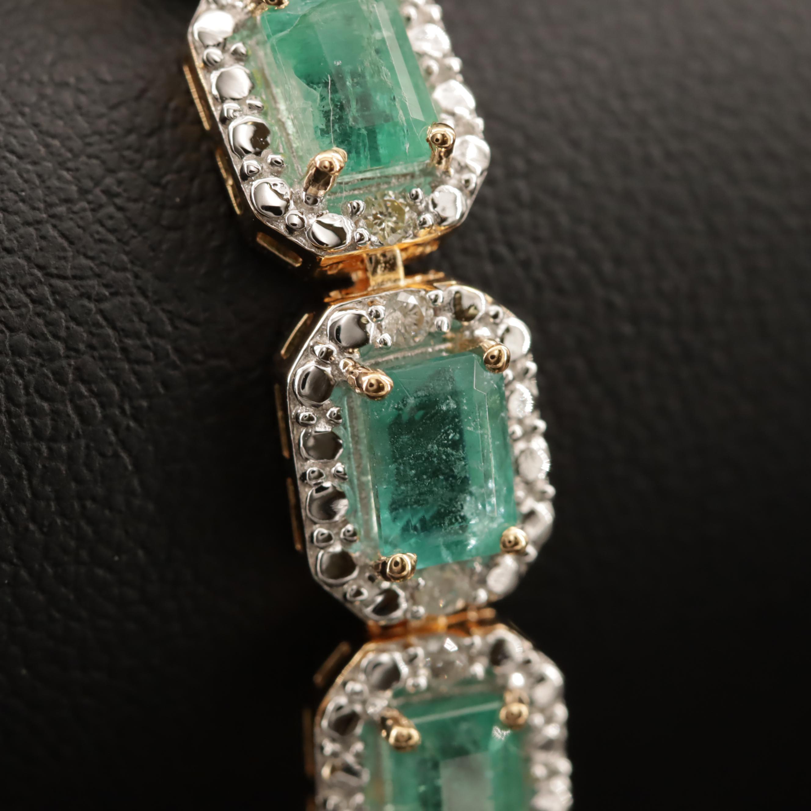 Sterling Emerald and Diamond Bracelet