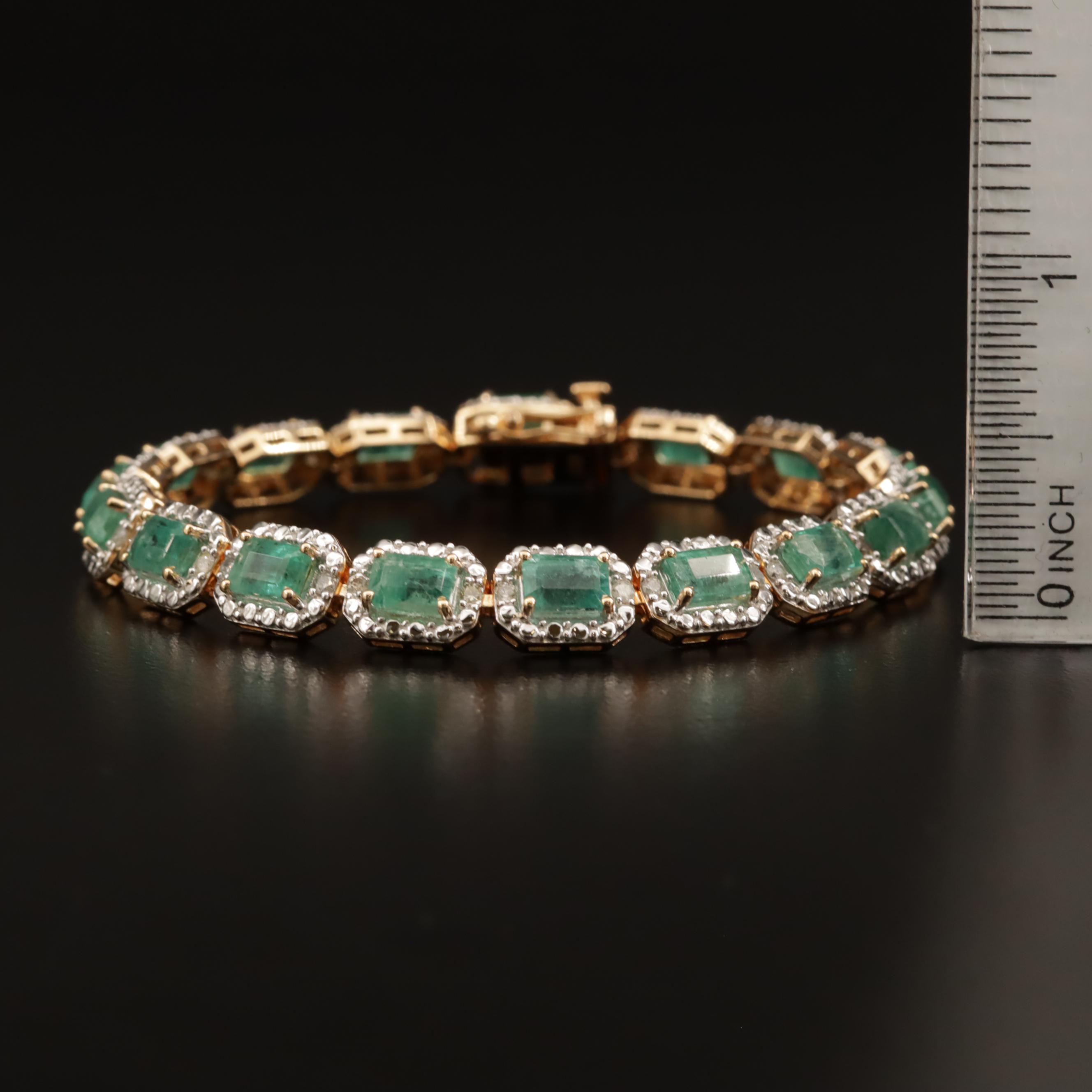 Sterling Emerald and Diamond Bracelet