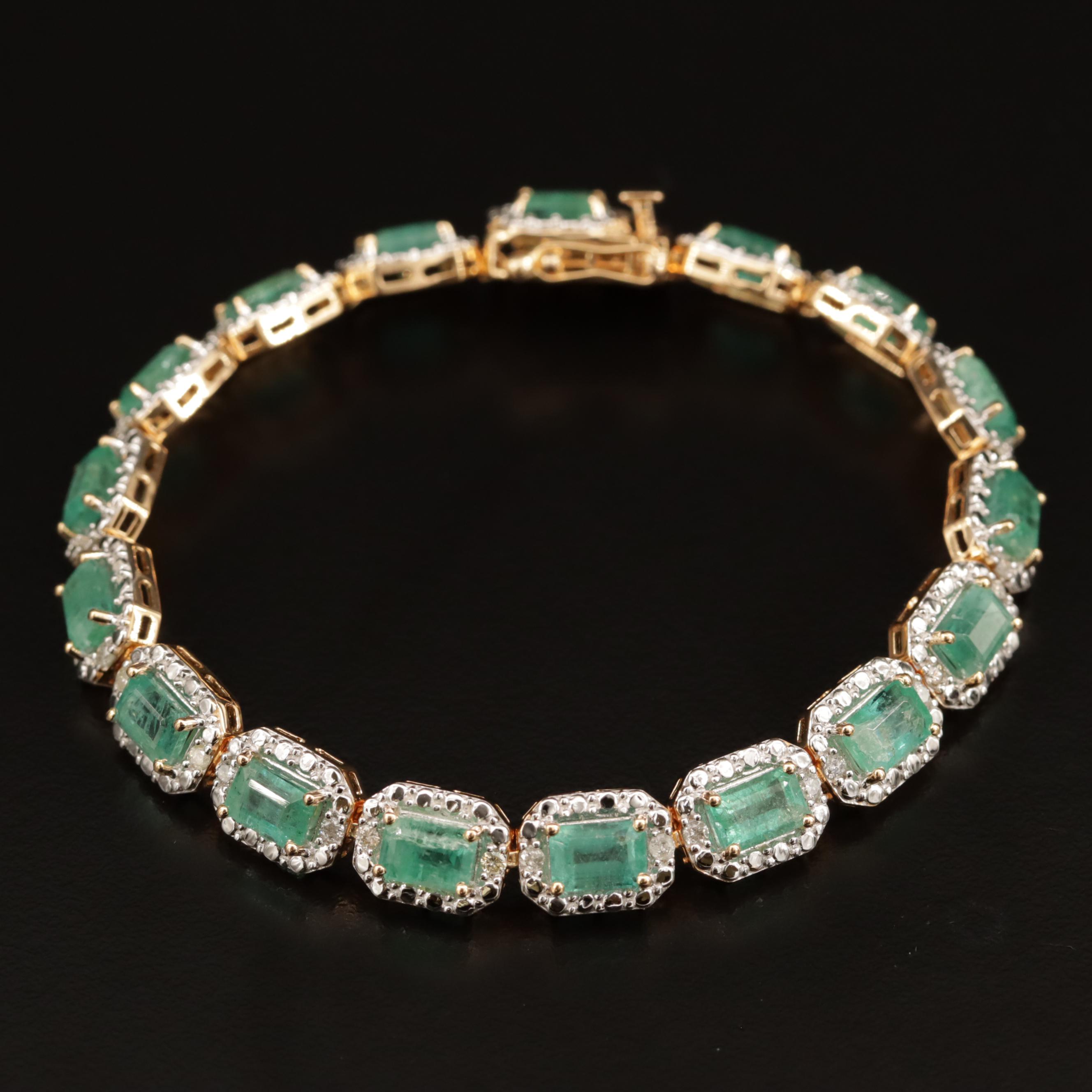 Sterling Emerald and Diamond Bracelet