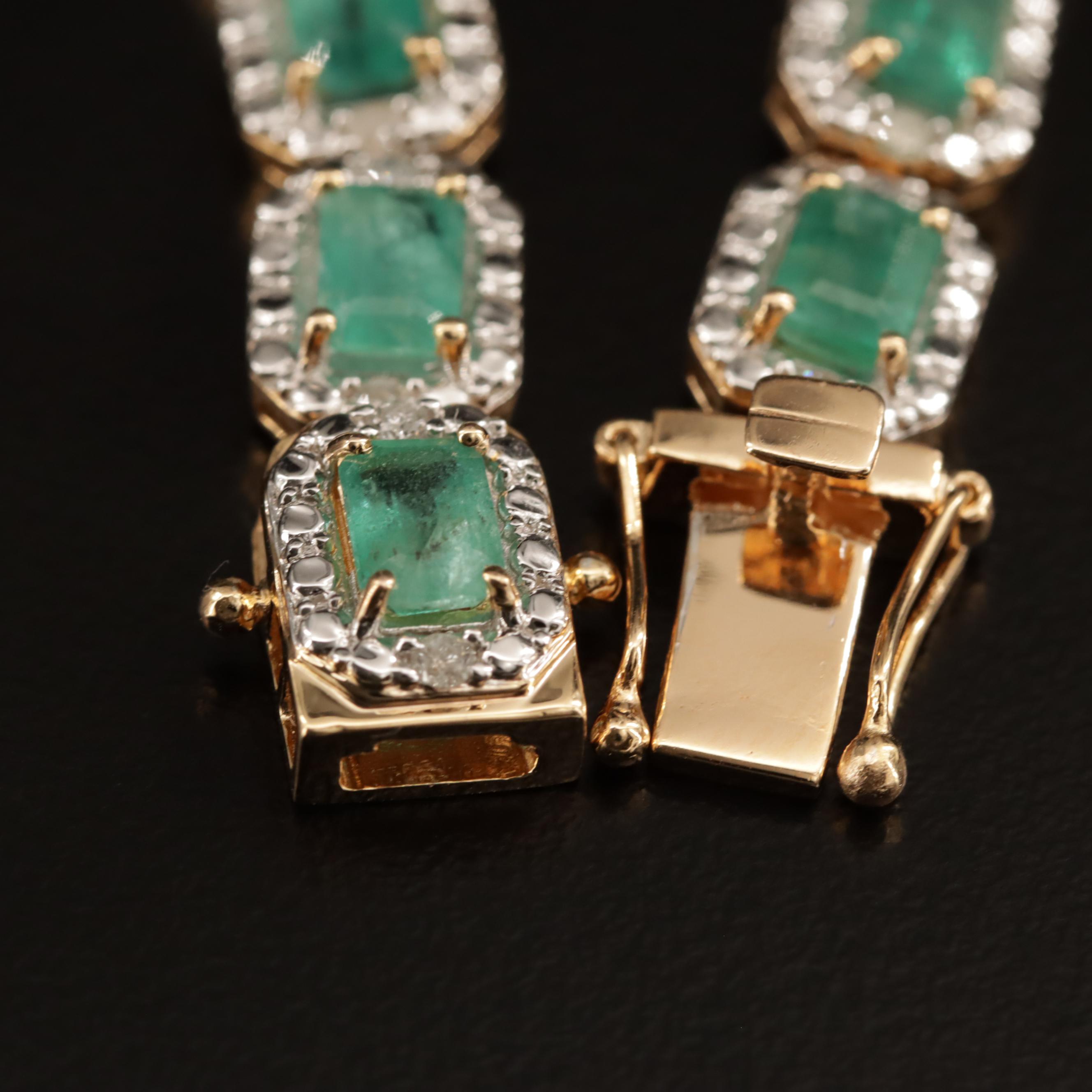 Sterling Emerald and Diamond Bracelet