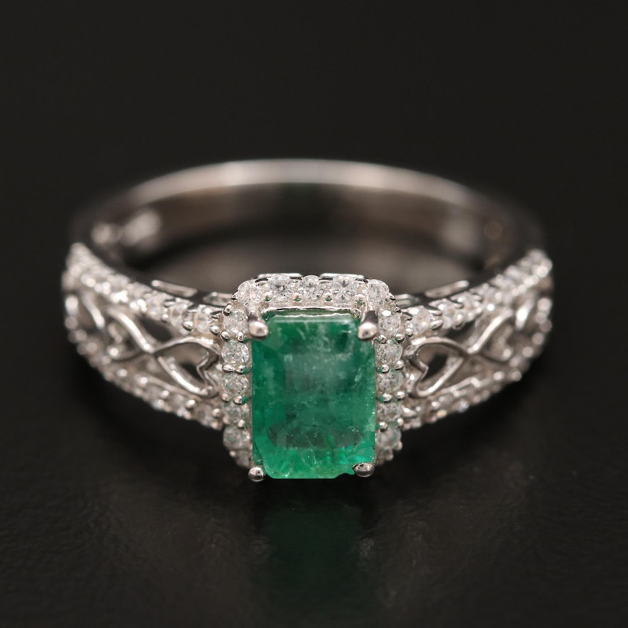 Sterling Silver Emerald and Cubic Zirconia Ring