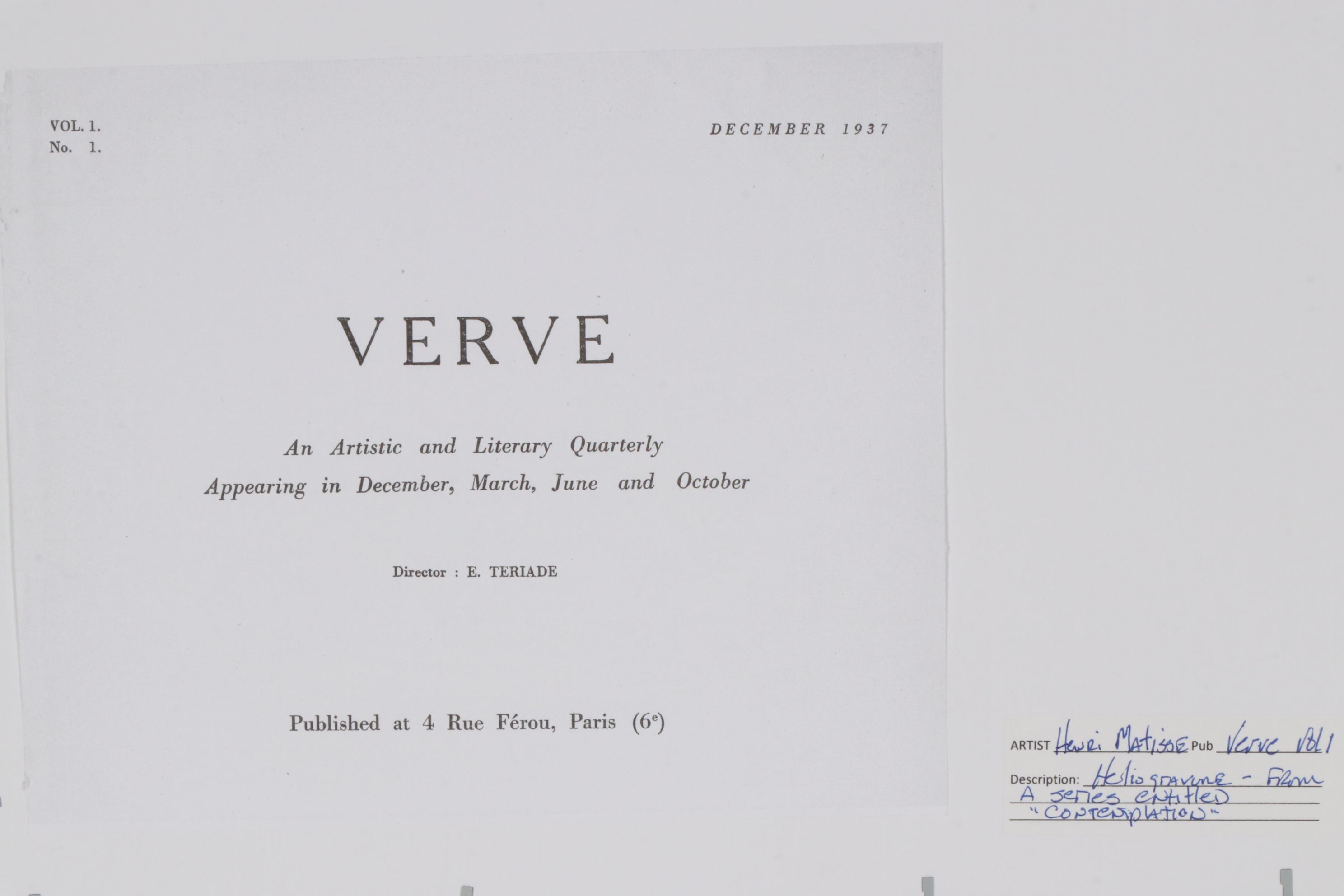 Henri Matisse Heliogravure Portrait for "Verve", 1937