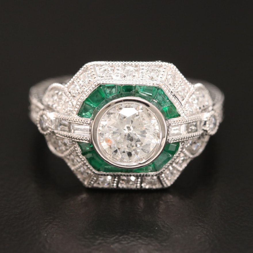 Platinum 1.48 CTW Diamond and Emerald Ring