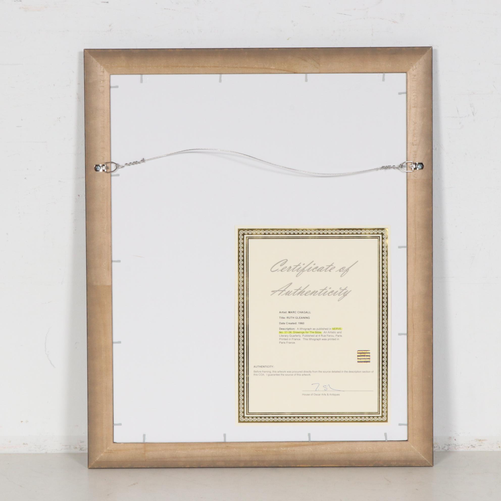 Marc Chagall Color Lithograph "Ruth Gleaning" for "Verve", 1960