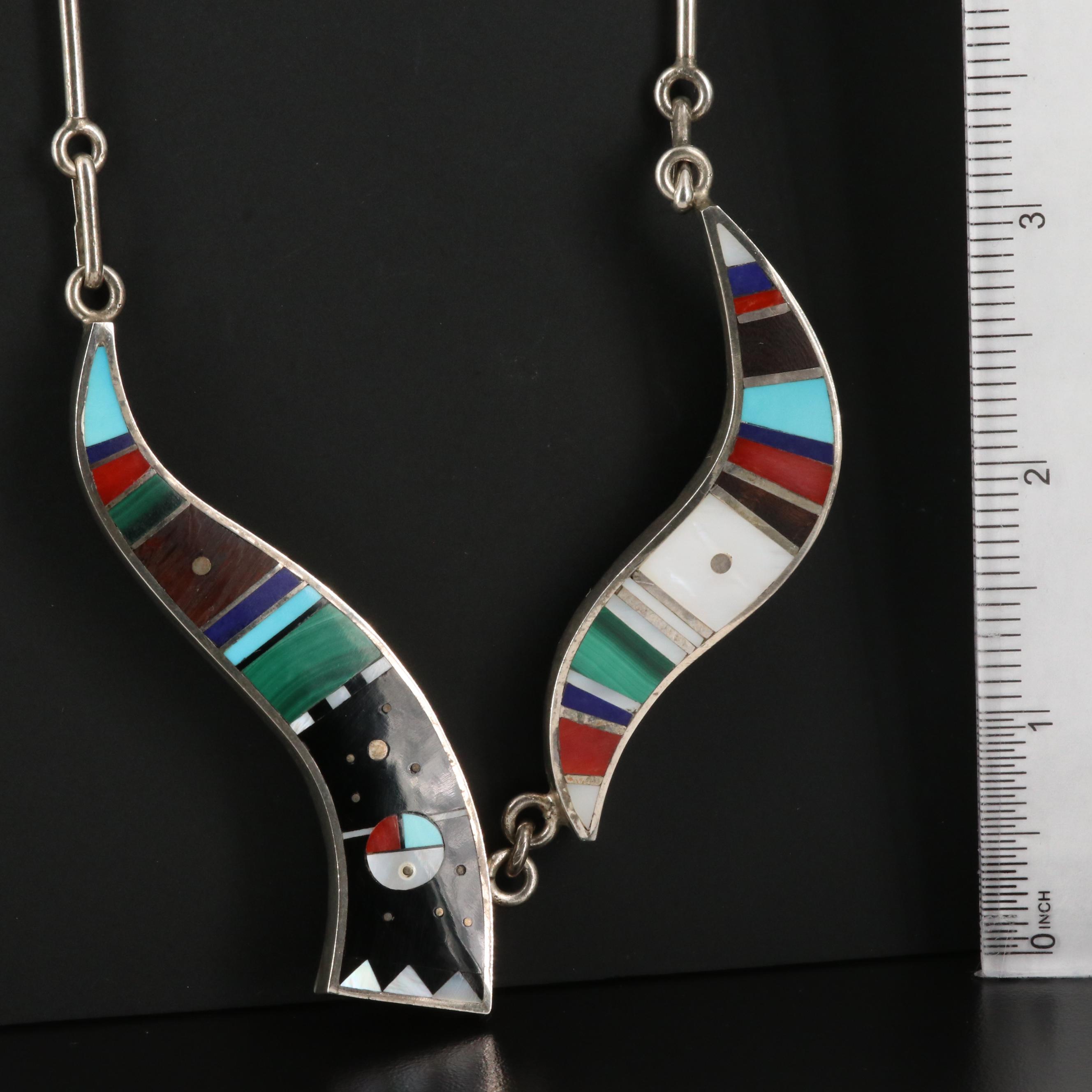Harold Smith Navajo Diné Sterling Inlay Necklace