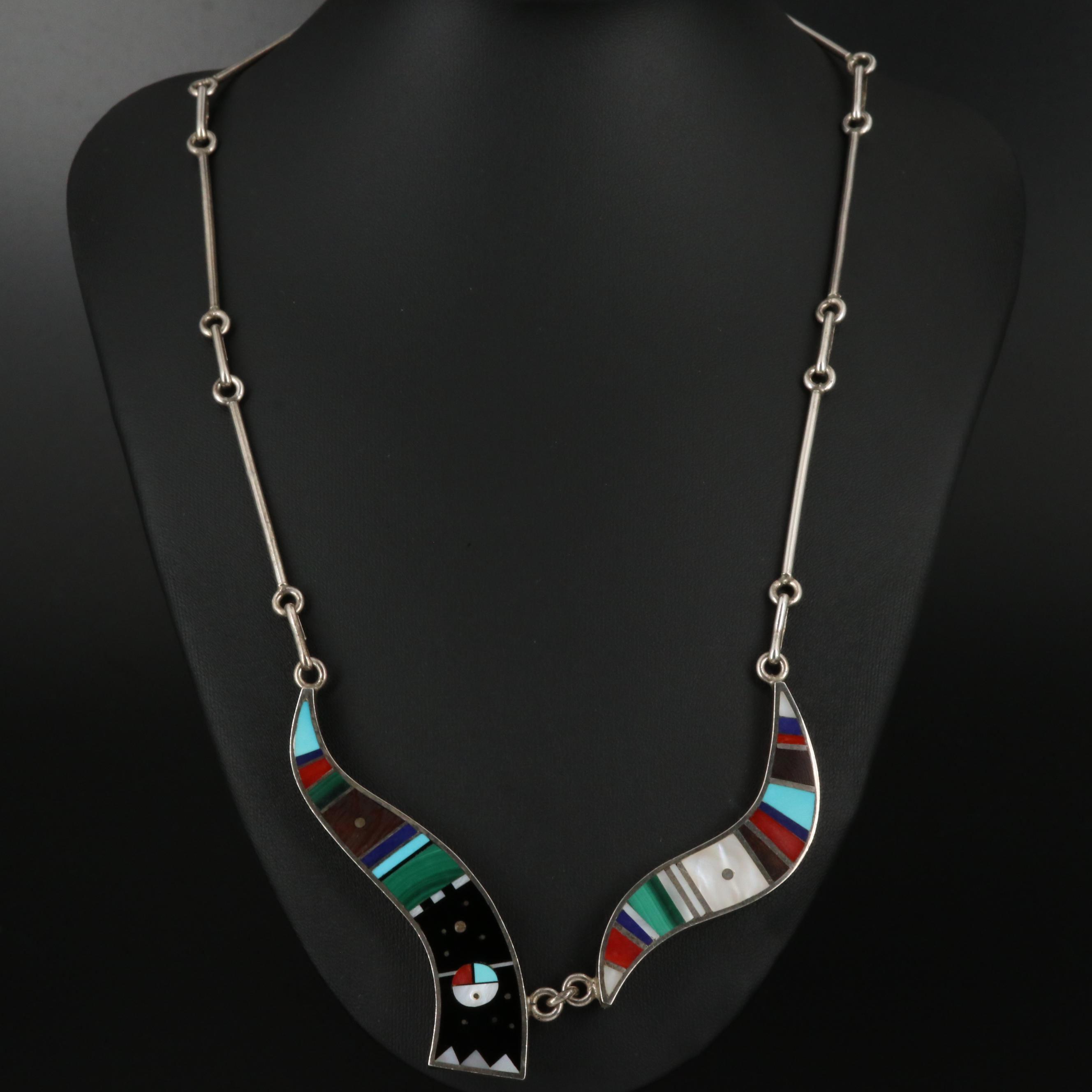 Harold Smith Navajo Diné Sterling Inlay Necklace