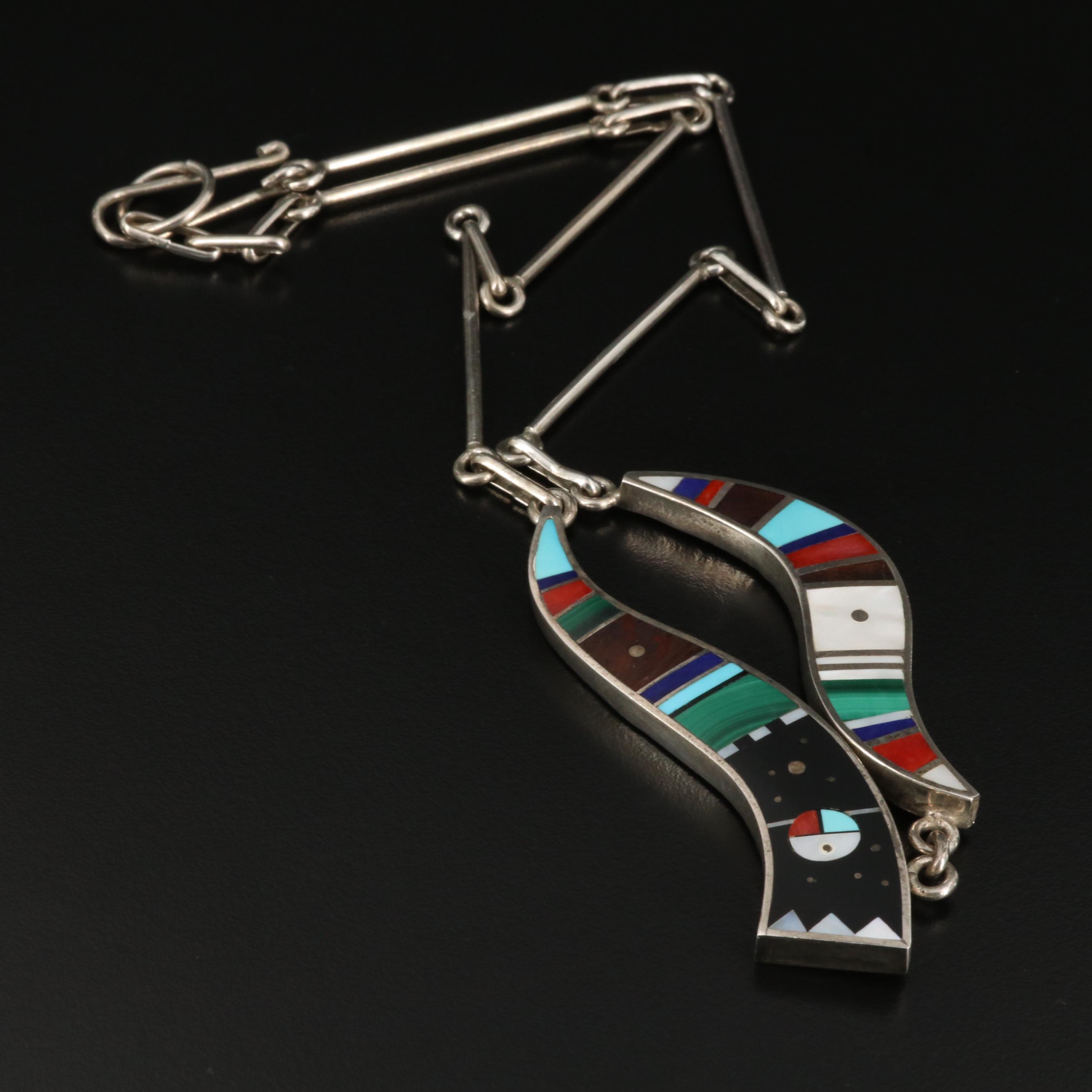 Harold Smith Navajo Diné Sterling Inlay Necklace
