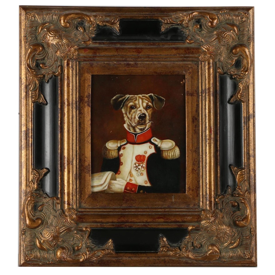 Oil Painting on Wood Panel of Anthropomorphic Dog